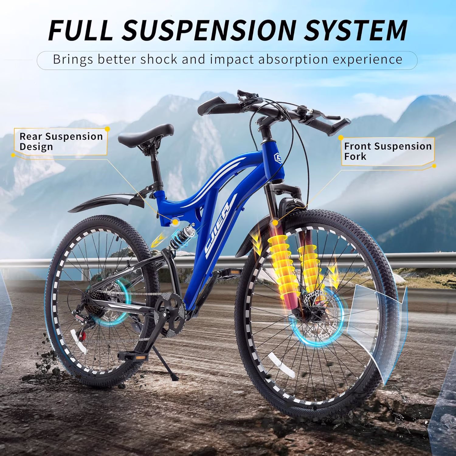 24" Kids Bicycles, Akaber Mountain Bike for Boys, Full Dual Suspension MTB Bicycle, 7-Speed High-Carbon Steel Frame, Double Disc Brake - Image 2