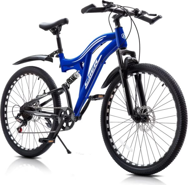 24" Kids Bicycles, Akaber Mountain Bike for Boys, Full Dual Suspension MTB Bicycle, 7-Speed High-Carbon Steel Frame, Double Disc Brake