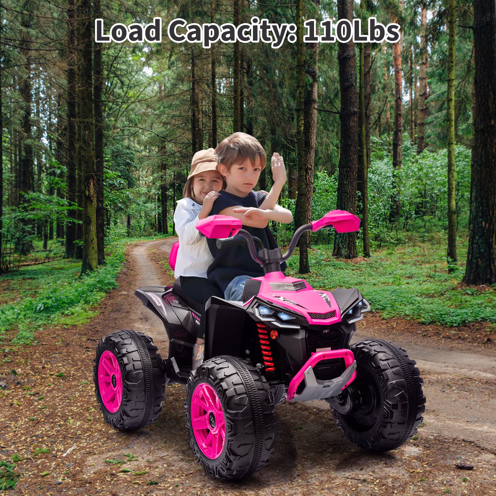 24V 2-Seater Kids Electric ATV Ride-On Toy – Dual 500W Motors, Parent Remote, wireless Audio, USB, LED Headlights, Spring Suspension, Music Player, urgent Brake, Ages 3–8, Pink - Image 4
