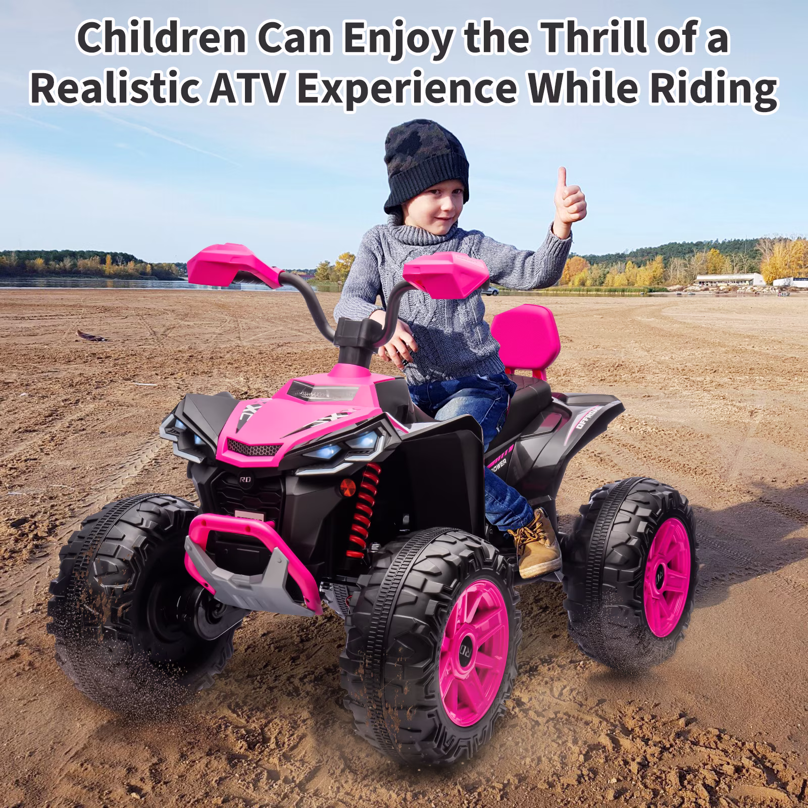 24V 2-Seater Kids Electric ATV Ride-On Toy – Dual 500W Motors, Parent Remote, wireless Audio, USB, LED Headlights, Spring Suspension, Music Player, urgent Brake, Ages 3–8, Pink - Image 3