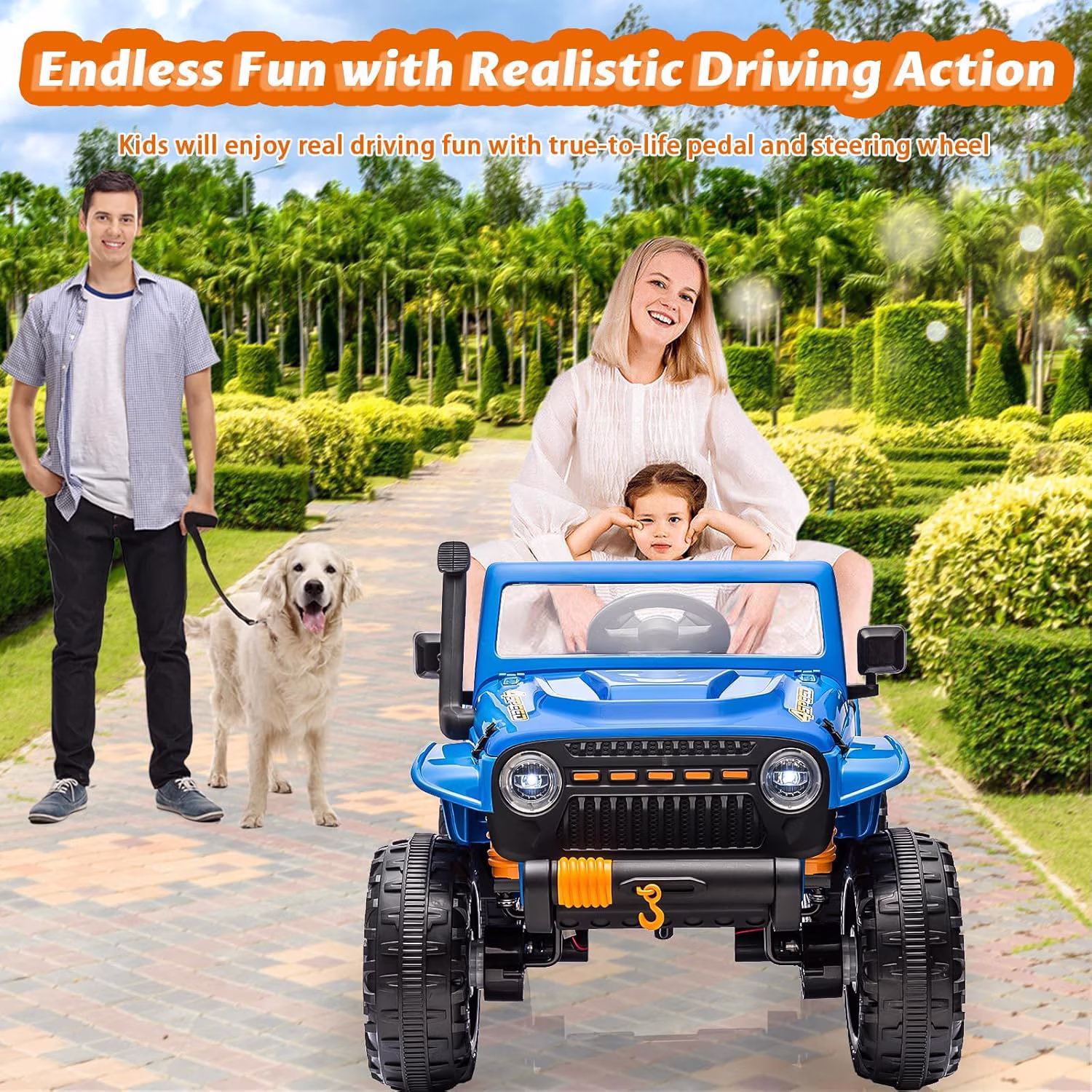 24V 2-Seater Kids Electric Ride-On Truck – 4WD, Remote Control, LED Lights, Music Player, Soft Braking, Battery Power, Suspension Wheels, Treaded Tires, Safety Belt, Blue - Image 5