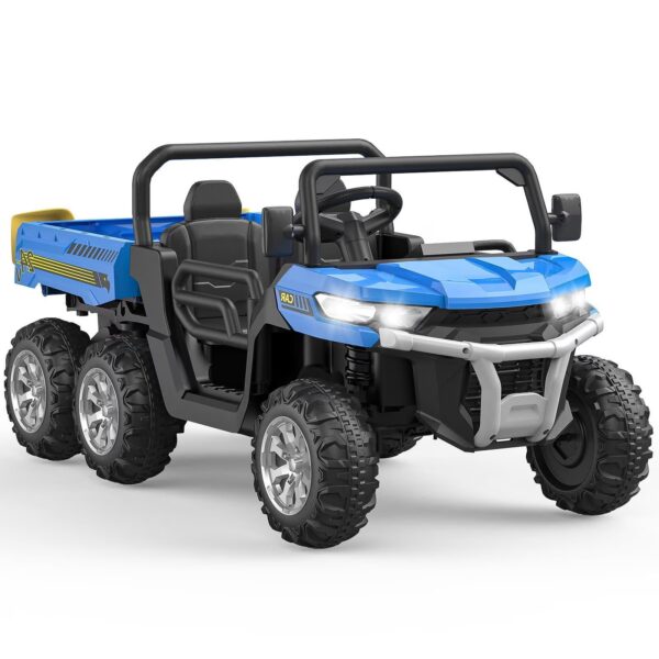 24V 2 Seater Kids Ride On UTV Dump Truck, 6-Wheel Electric Ride On Car with Tipping Trailer, Remote Control, Bluetooth Music, LED Lights, Shovel, and Durable Tires for Big Kids