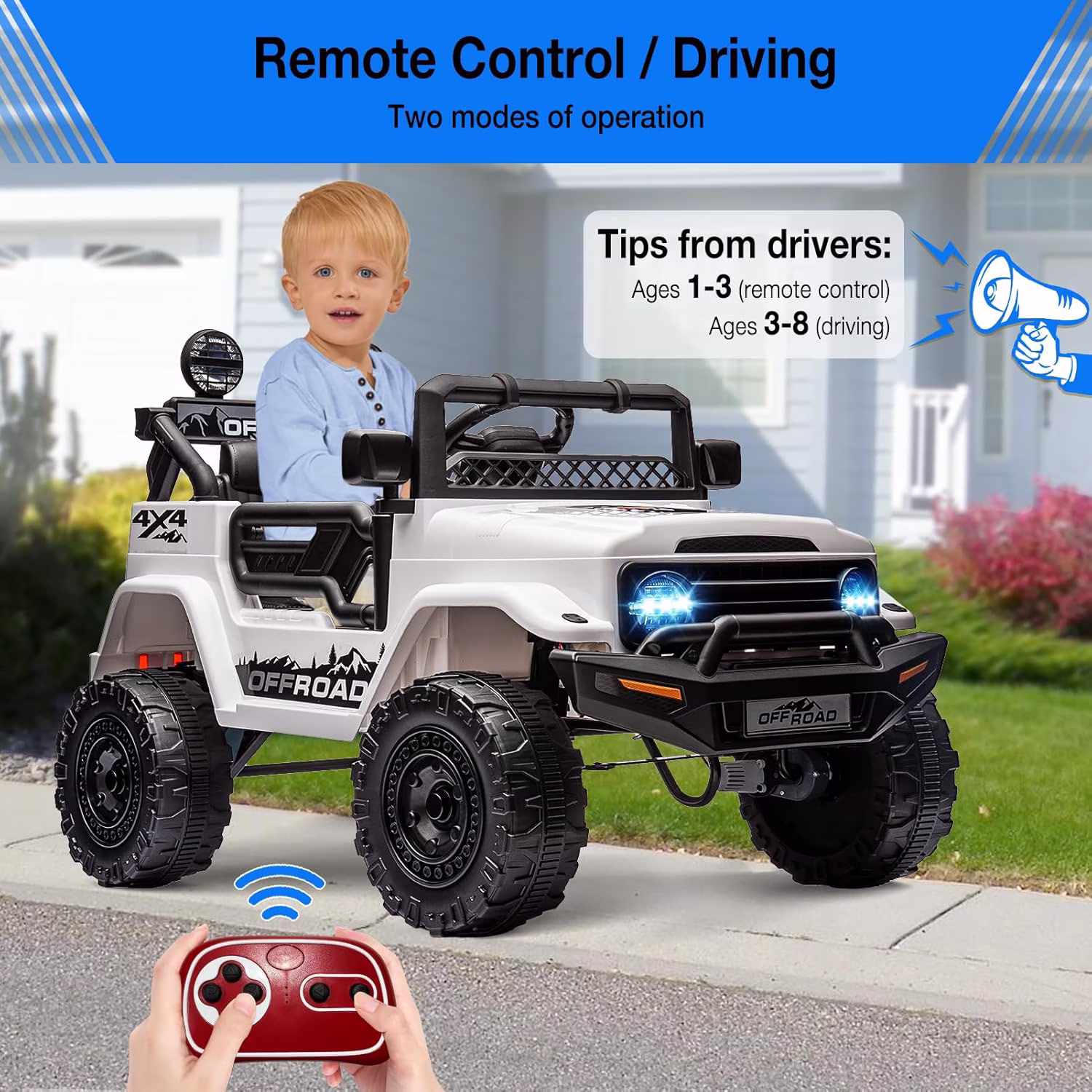 24V 2-Seater Off-Road Electric Ride-On Car, Dual Operating System, Parental Remote Control, Built-In Music & LED Lights, Sturdy Metal Frame for Outdoor Recreation,White - Image 5
