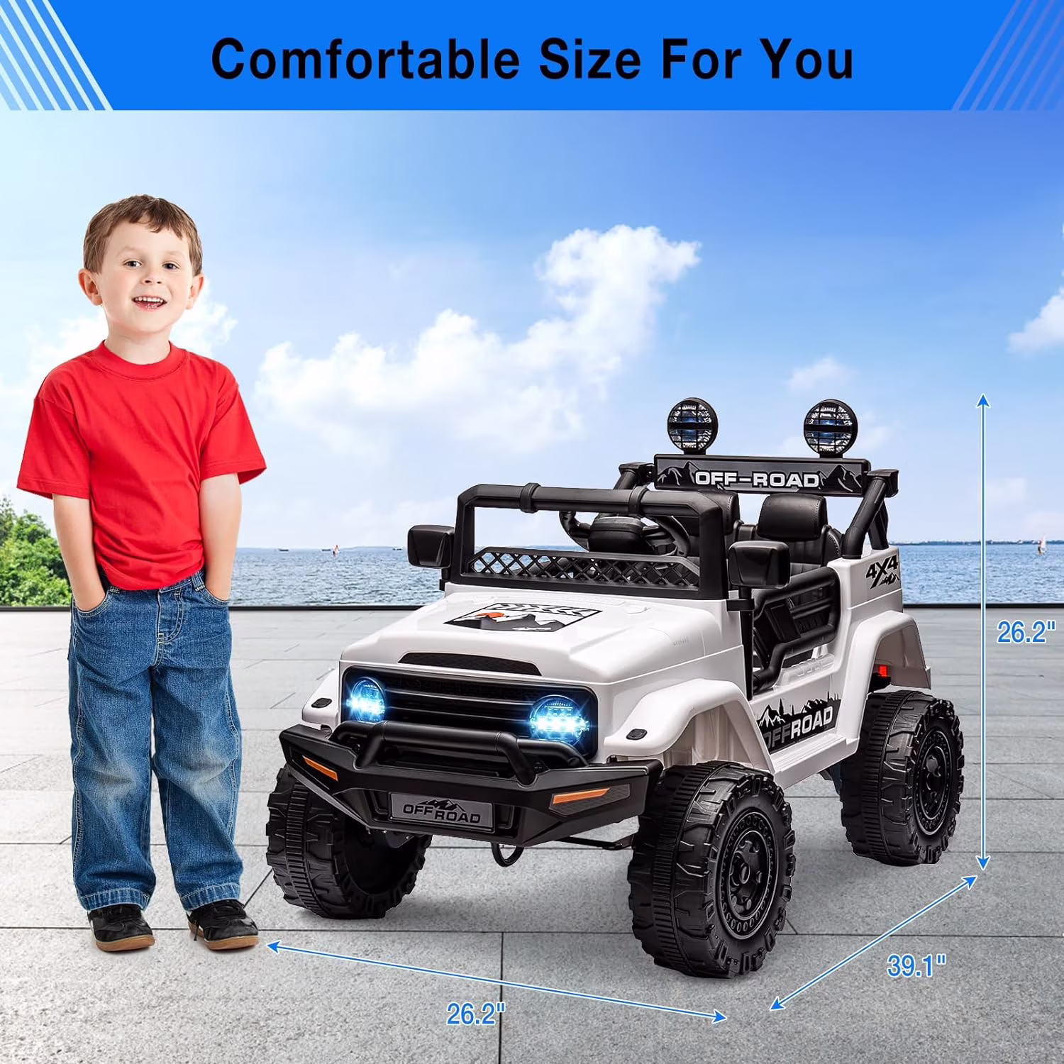 24V 2-Seater Off-Road Electric Ride-On Car, Dual Operating System, Parental Remote Control, Built-In Music & LED Lights, Sturdy Metal Frame for Outdoor Recreation,White - Image 4