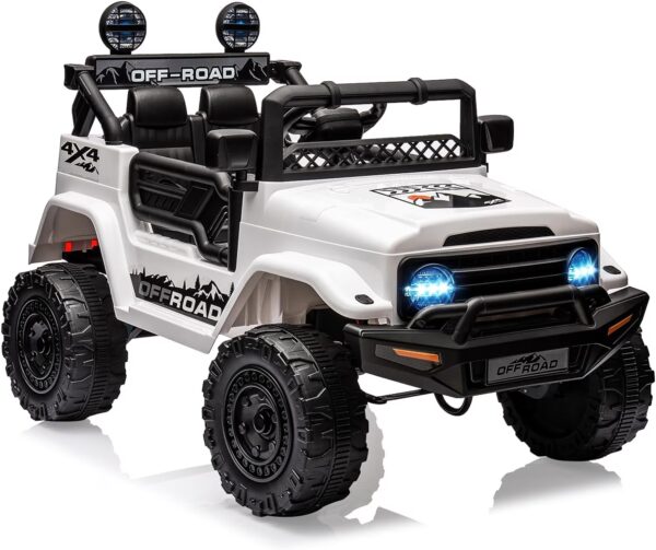 24V 2-Seater Off-Road Electric Ride-On Car, Dual Operating System, Parental Remote Control, Built-In Music & LED Lights, Sturdy Metal Frame for Outdoor Recreation,White