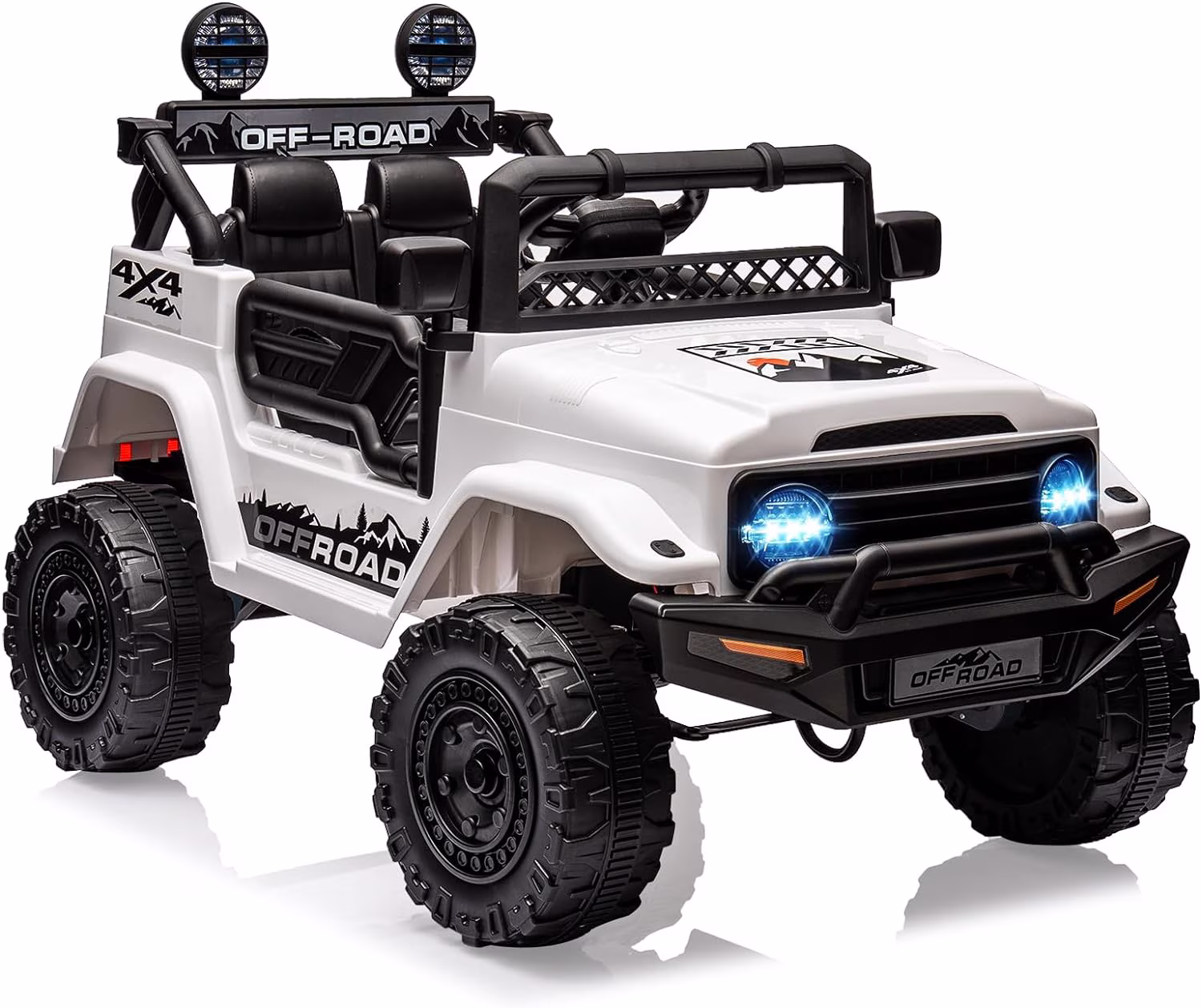 24V 2-Seater Off-Road Electric Ride-On Car, Dual Operating System, Parental Remote Control, Built-In Music & LED Lights, Sturdy Metal Frame for Outdoor Recreation,White