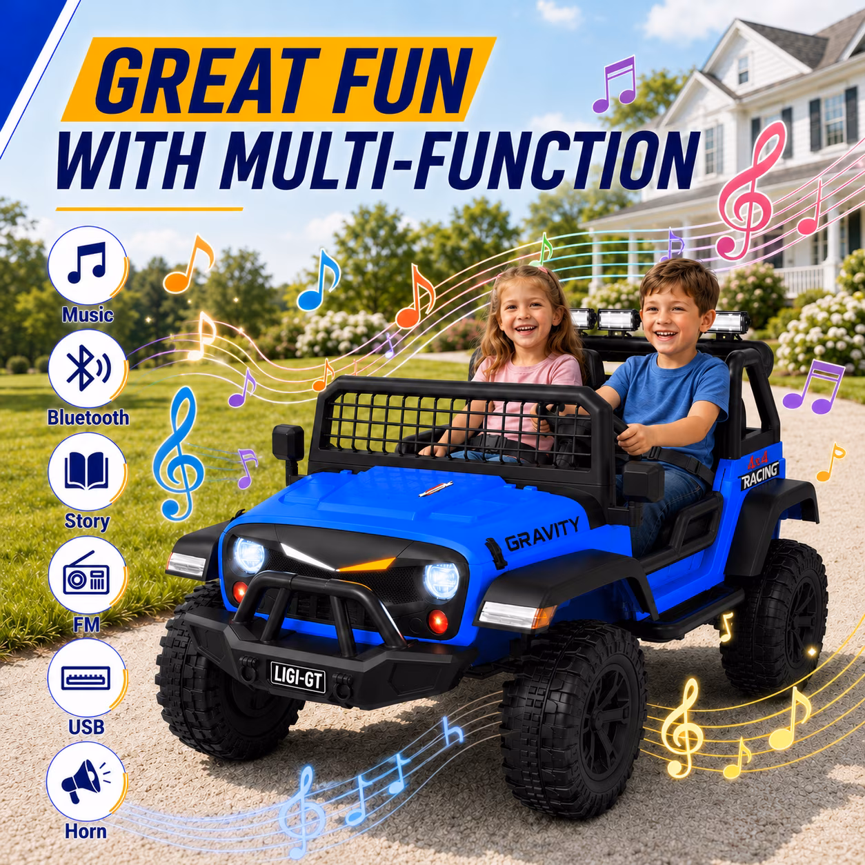 24V 2 Seater Ride On Car for Big Kids, Remote Control, Spring Suspension, LED Lights, Music & Bluetooth, 4WD Electric Vehicle for Kids Ages 3 - Image 5