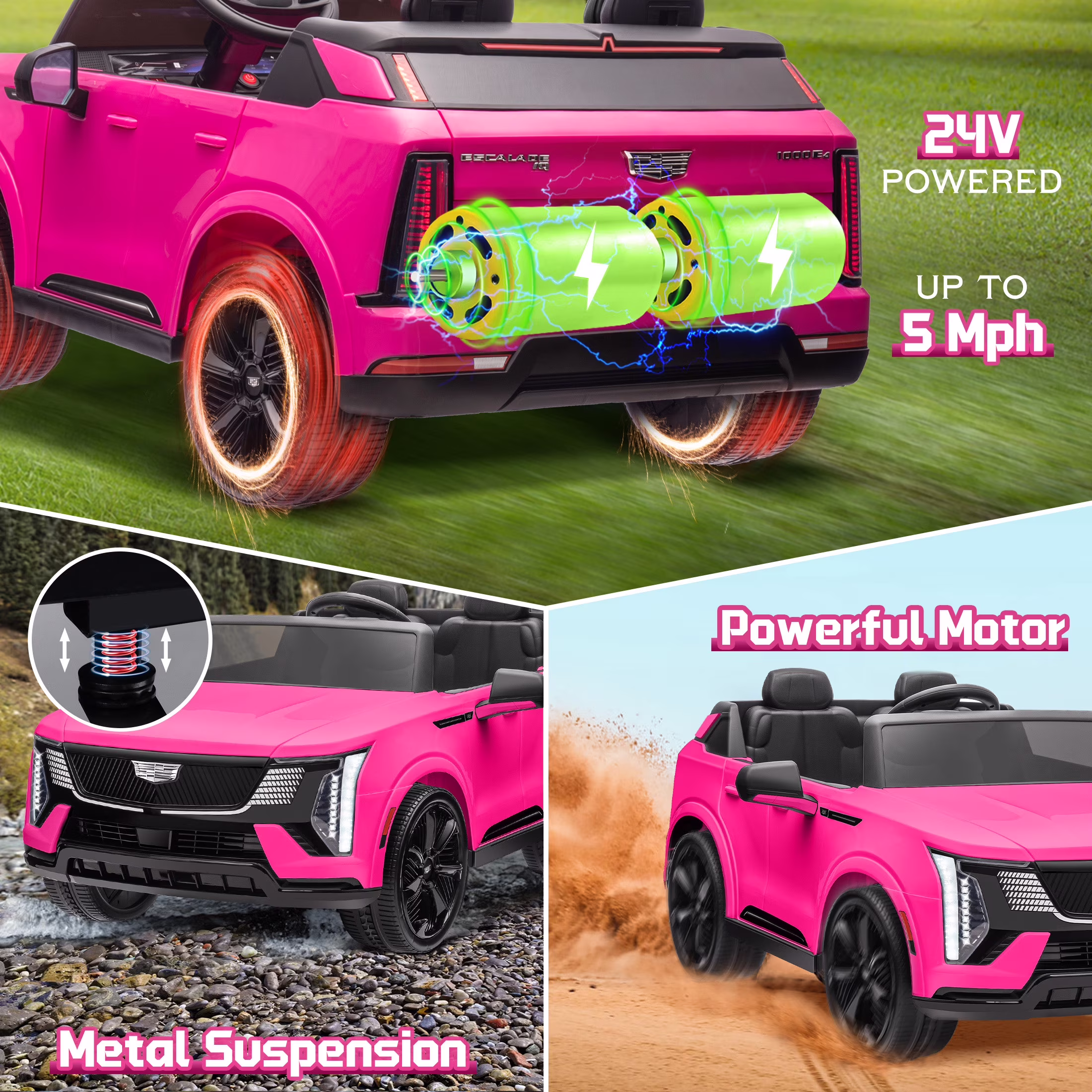 24V 2 Seater Ride on Cars, Licensed Cadillac Escalade IQ Powered Ride on Toys Truck with Remote Control, 4 Wheels Spring Suspension, LED Light, Electric Cars for Kids Ages 3-8 Gifts, Pink - Image 5