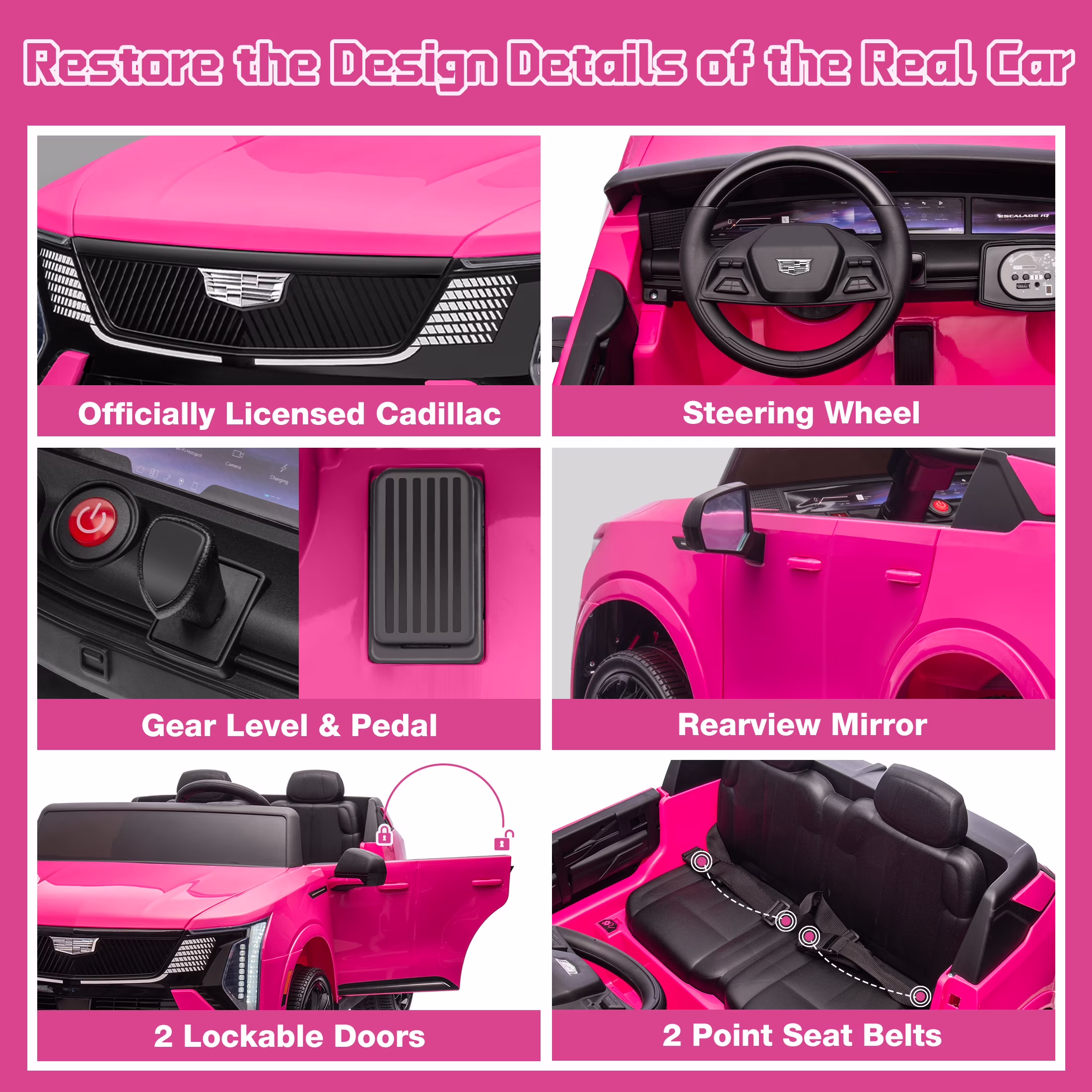 24V 2 Seater Ride on Cars, Licensed Cadillac Escalade IQ Powered Ride on Toys Truck with Remote Control, 4 Wheels Spring Suspension, LED Light, Electric Cars for Kids Ages 3-8 Gifts, Pink - Image 3