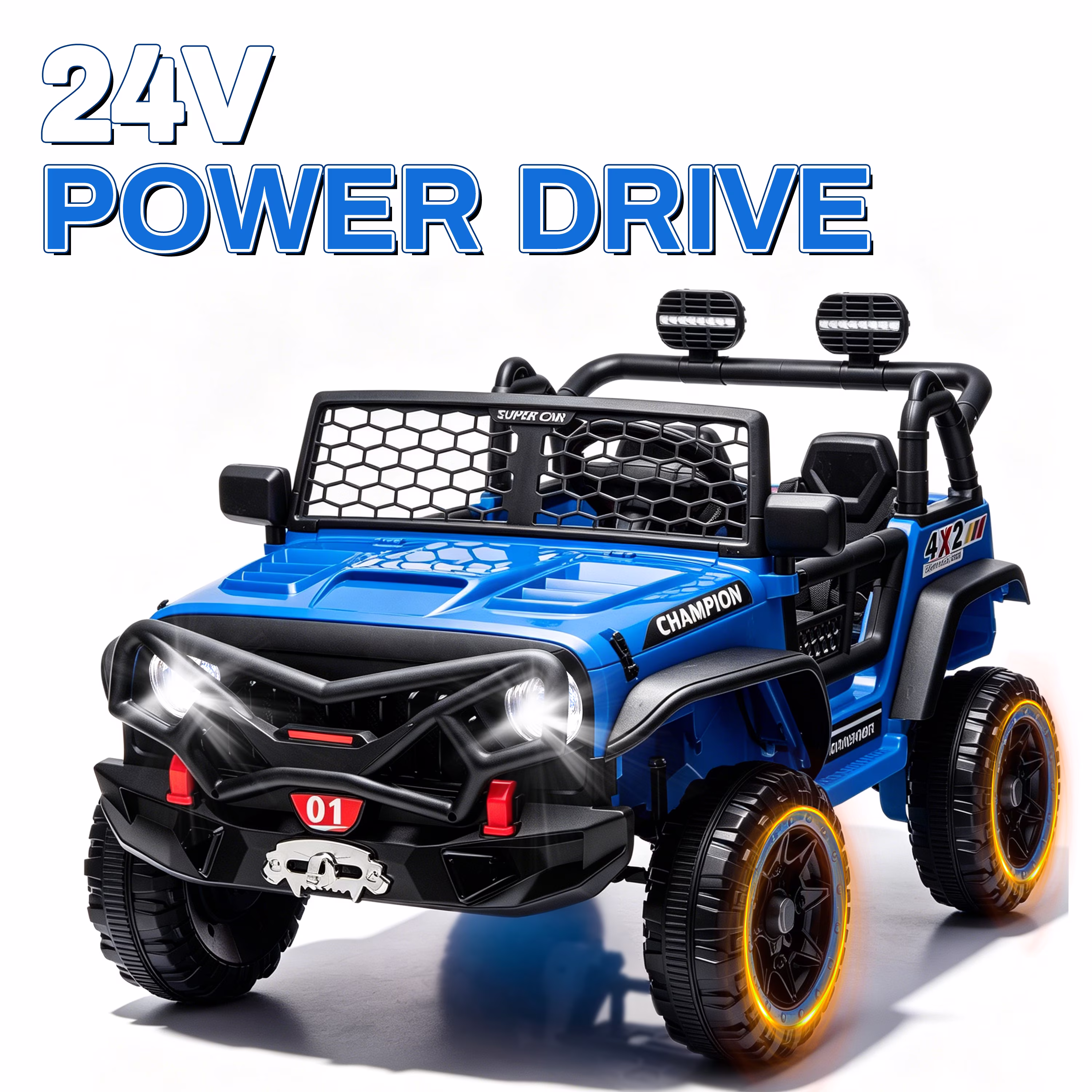 24V 2 Seater Ride on Toys for Kids, Powered Ride on Car with Remote Control, 4 Wheel Suspension, Bluetooth, Music, LED, Dual 200W Motors, Soft Start, Electric Car for Big Kids Girls Boys 3-8, Blue - Image 3