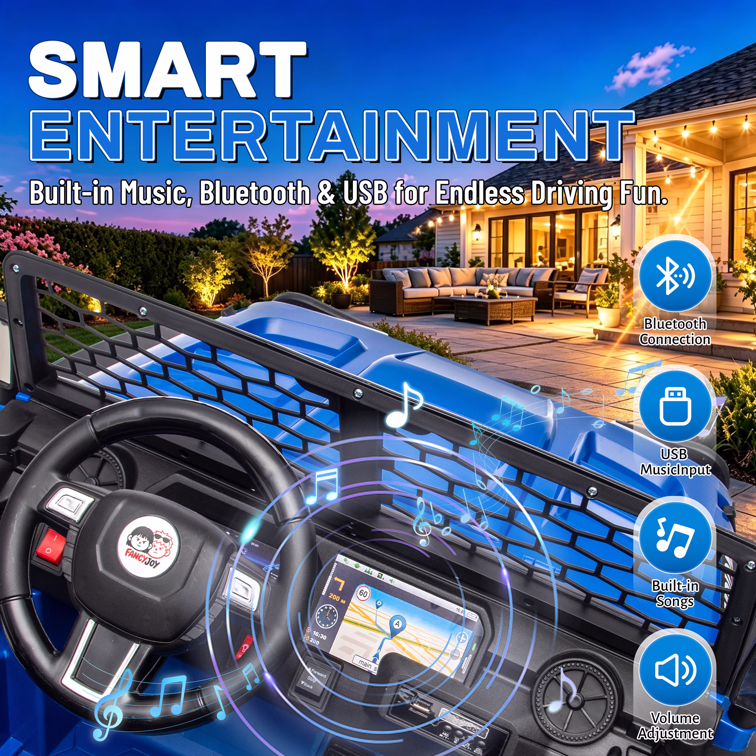 24V 2 Seater Ride on Toys for Kids, Powered Ride on Car with Remote Control, 4 Wheel Suspension, Bluetooth, Music, LED, Dual 200W Motors, Soft Start, Electric Car for Big Kids Girls Boys 3-8, Blue - Image 4