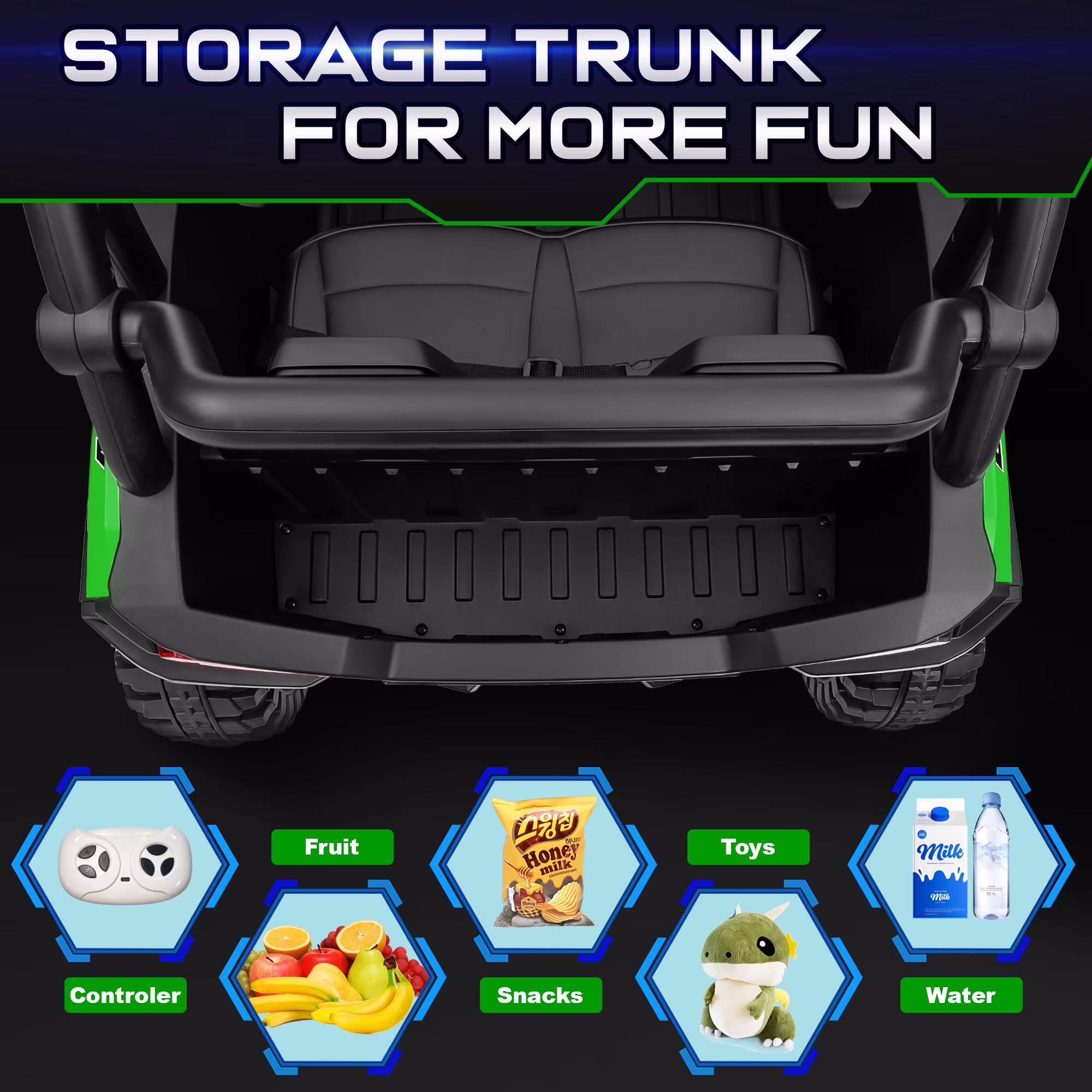 24V 2 Seater Ride on Toys UTV for Kids w/Parent Remote Control, 4WD 7AH Kids Battery Powered Vehicles, Bluetooth Spring Suspension, Storage for Gift, Green - Image 5