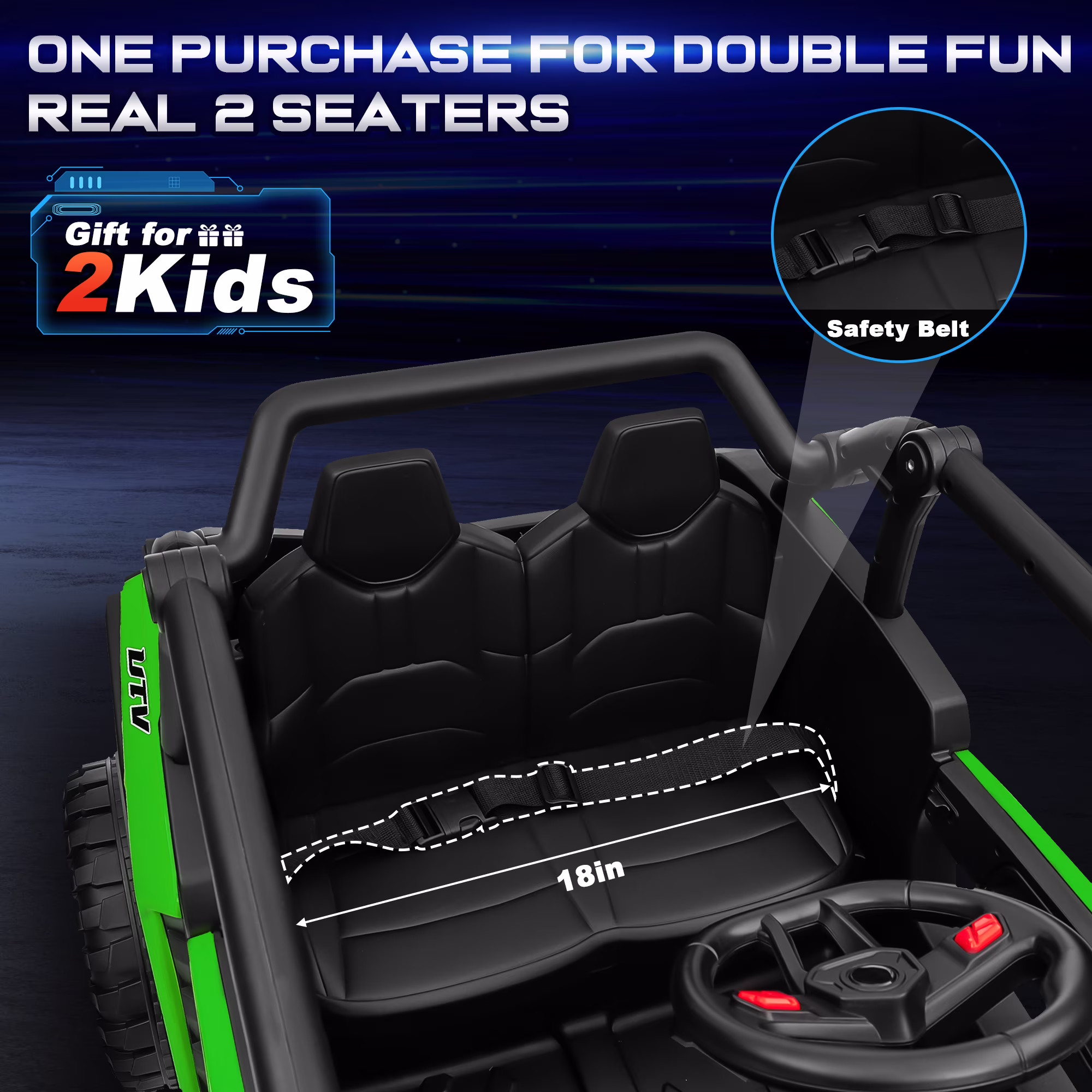 24V 2 Seater Ride on Toys UTV for Kids w/Parent Remote Control, 4WD 7AH Kids Battery Powered Vehicles, Bluetooth Spring Suspension, Storage for Gift, Green - Image 3