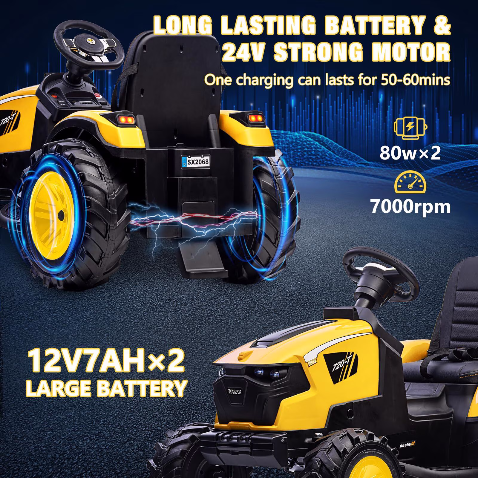 24V 3-in-1 Ride on Tractor Car, Excavator & Bulldozer with Remote Control, Ride-On Car Toys with 3 Speed, LED Lights, Music - Image 5