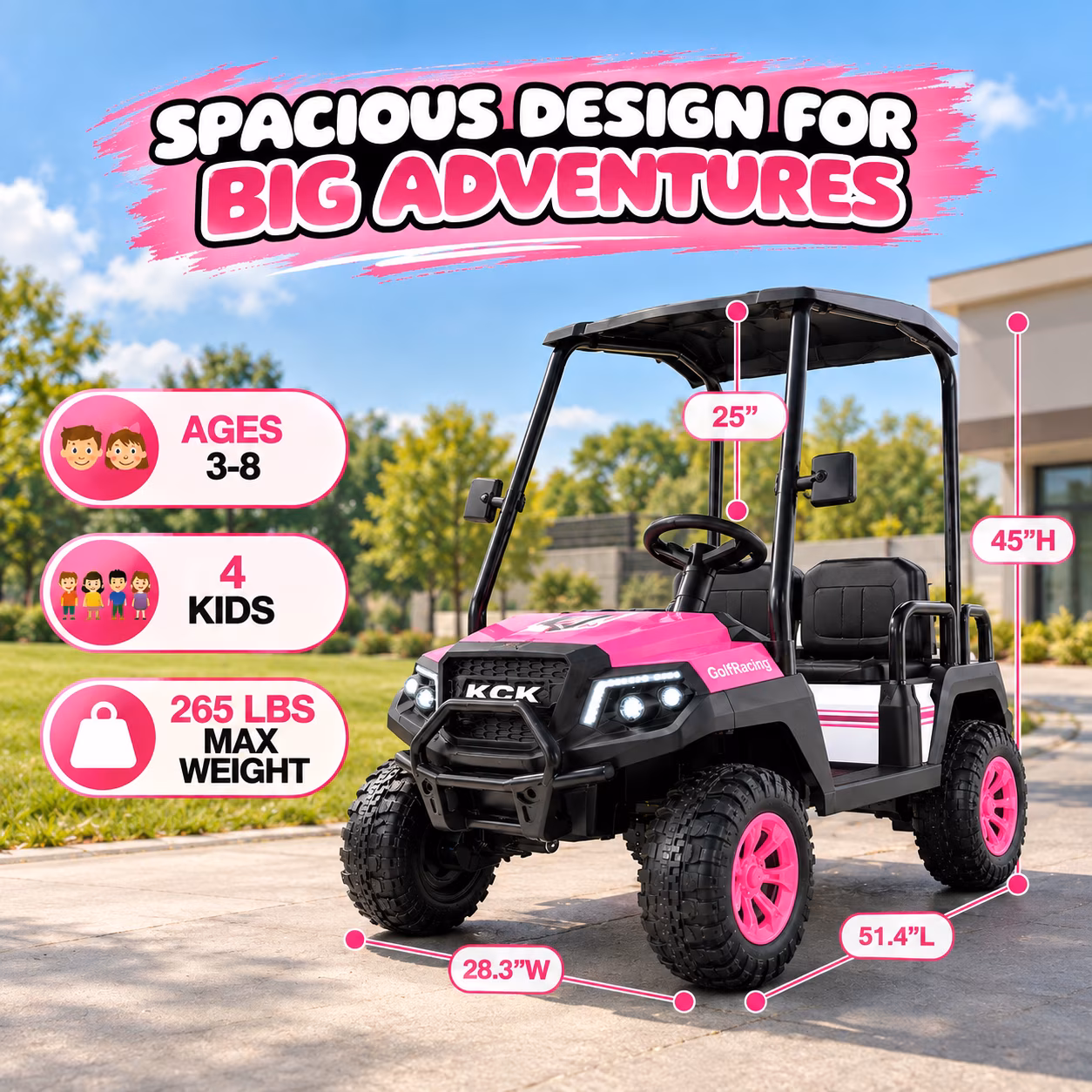 24V 4-Seater Kids Electric Golf Cart, 4WD Ride-On Car with Remote Control,Bluetooth Music& Detachable Canopy, Brown - Image 2