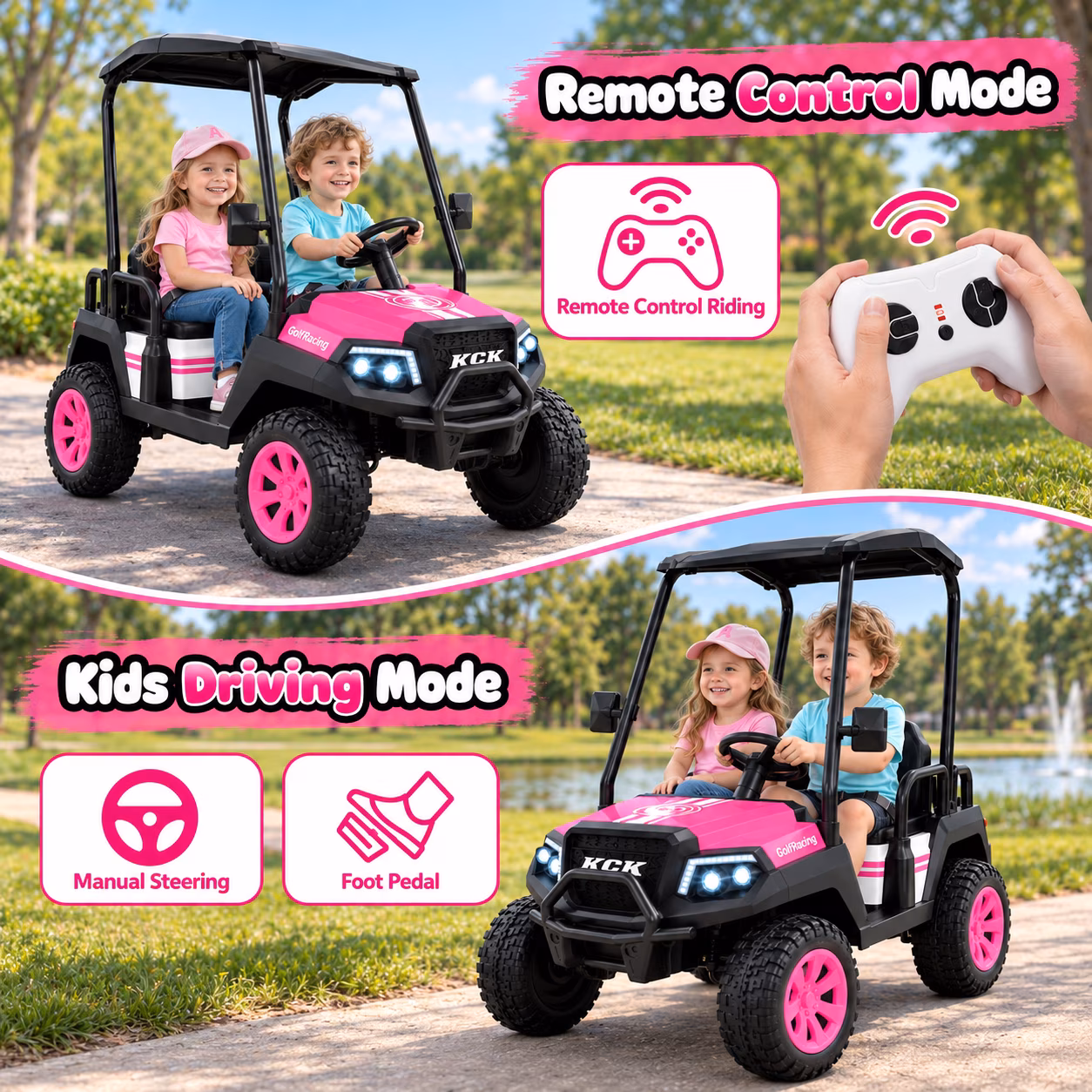 24V 4-Seater Kids Electric Golf Cart, 4WD Ride-On Car with Remote Control,Bluetooth Music& Detachable Canopy, Brown - Image 3
