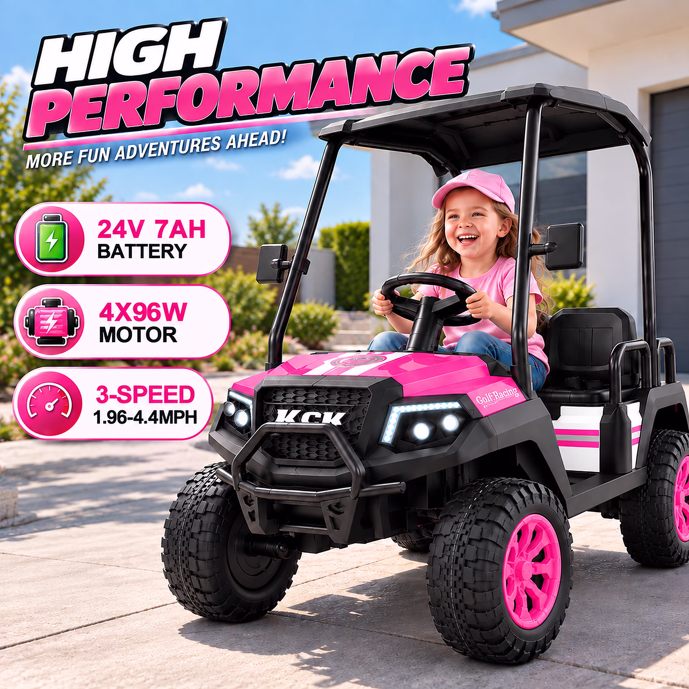 24V 4-Seater Kids Electric Golf Cart, 4WD Ride-On Car with Remote Control,Bluetooth Music& Detachable Canopy, Brown - Image 5