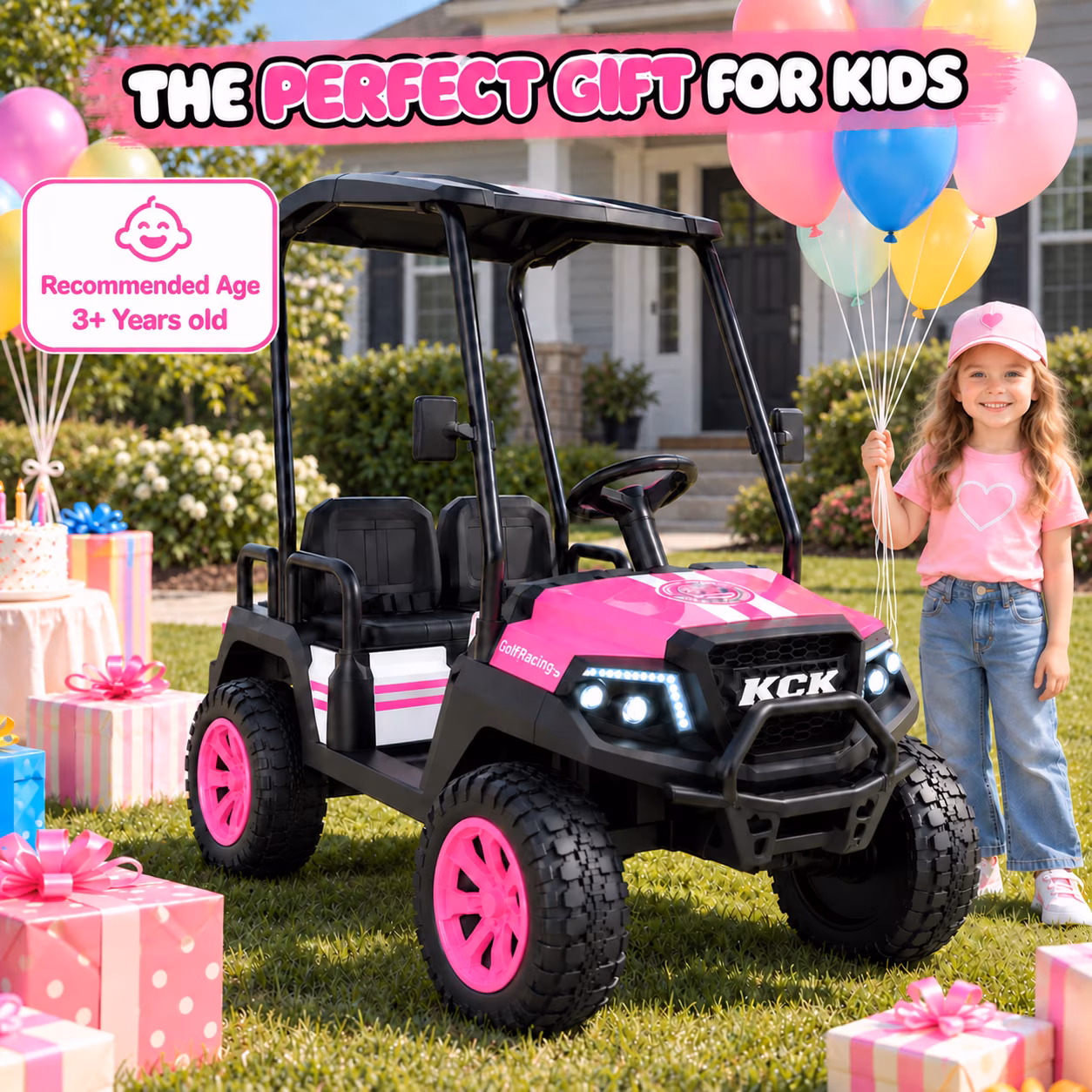 24V 4-Seater Kids Electric Golf Cart, 4WD Ride-On Car with Remote Control,Bluetooth Music& Detachable Canopy, Brown - Image 4