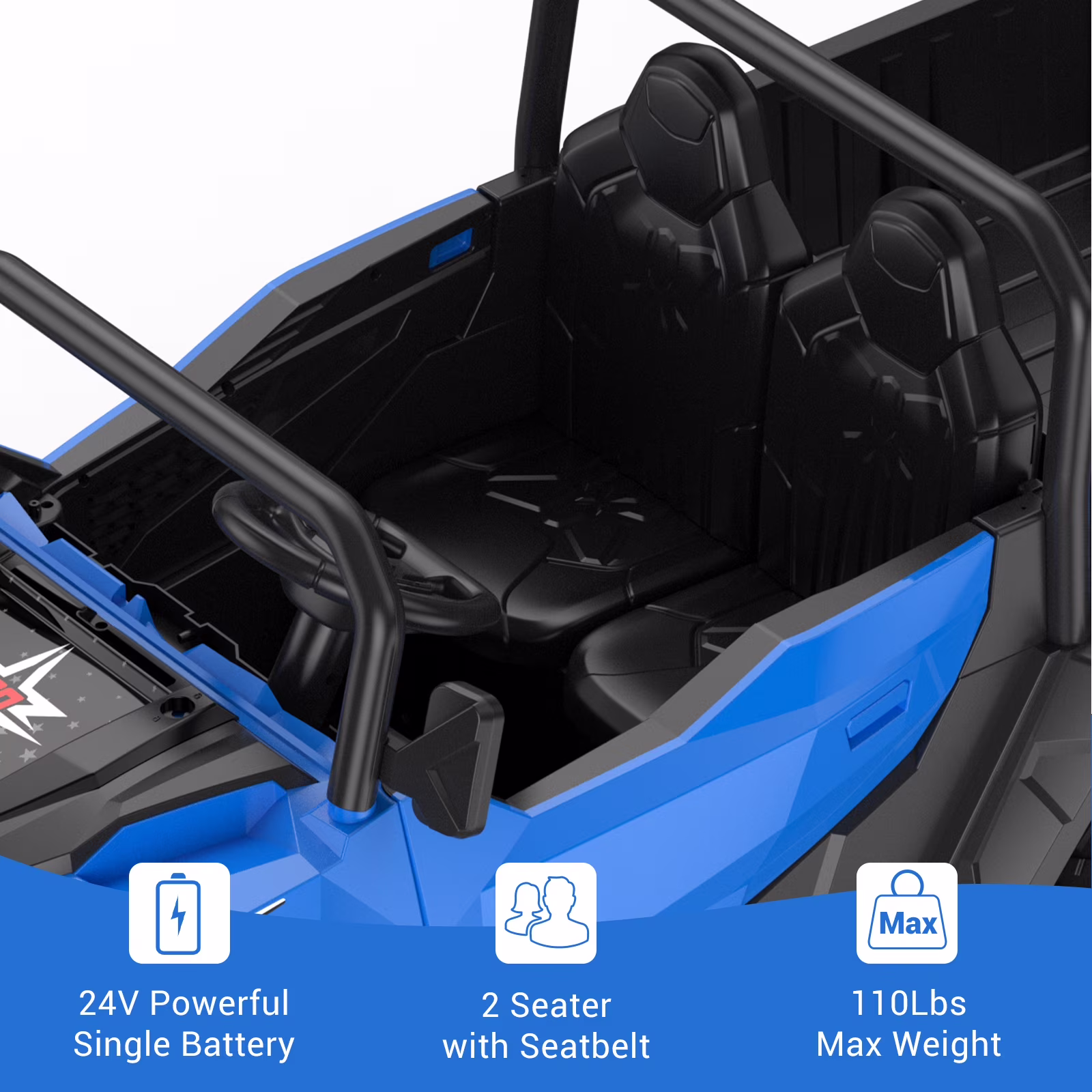 24V 4WD 6-Wheel Ride-On Dump Truck for Kids 3+ – 2-Seater, Remote Control, Electric Dump Bed, Interactive Shovel, LED Lights, Music, Key Start – Blue - Image 5