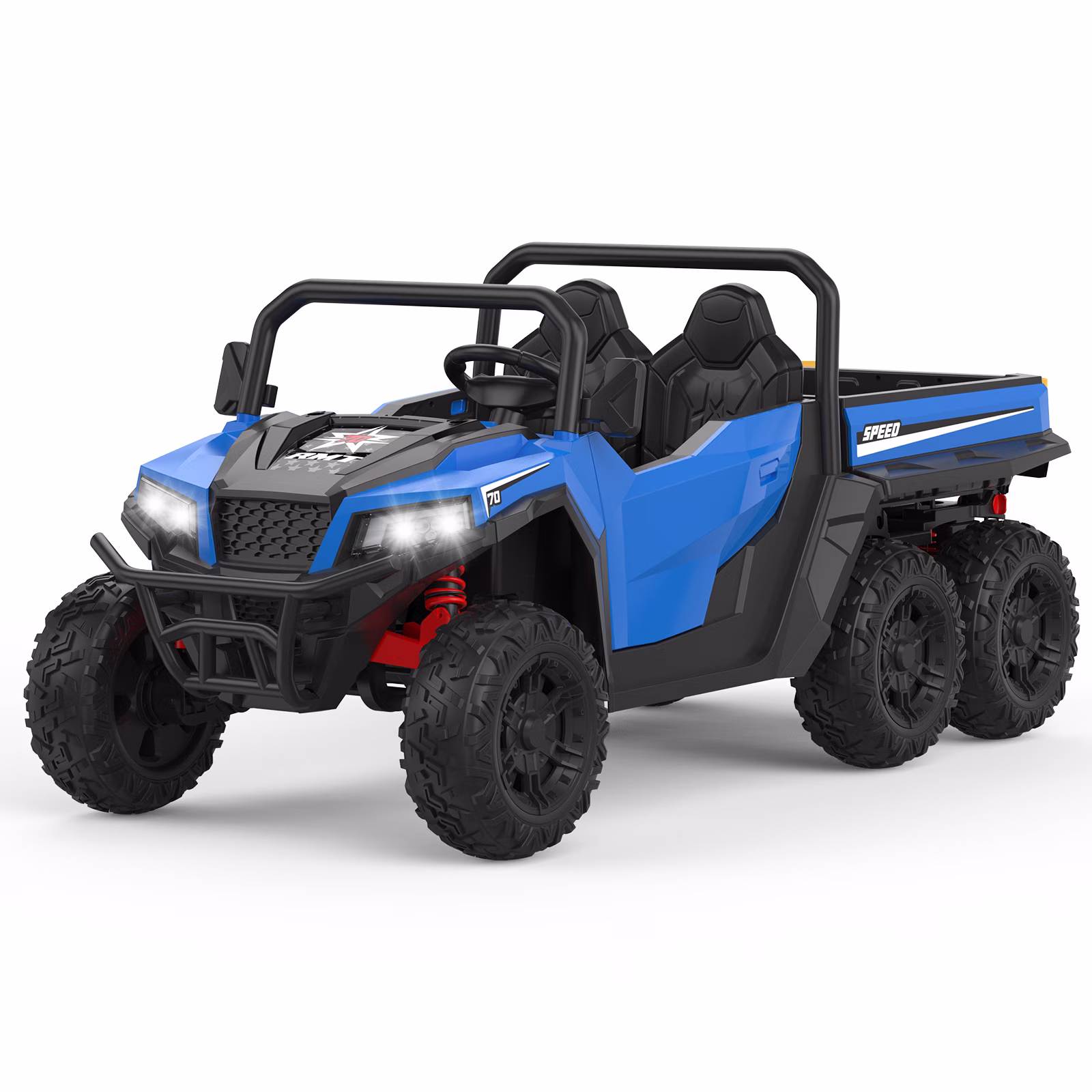 24V 4WD 6-Wheel Ride-On Dump Truck for Kids 3+ – 2-Seater, Remote Control, Electric Dump Bed, Interactive Shovel, LED Lights, Music, Key Start – Blue - Image 4