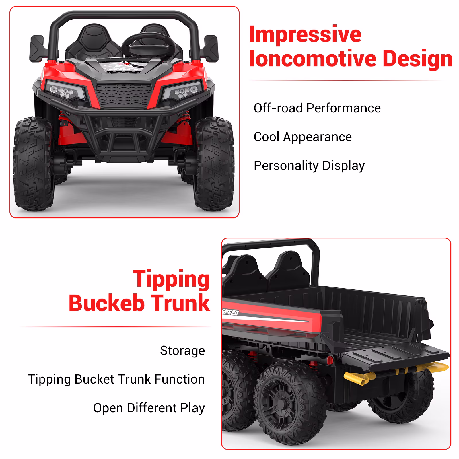 24V 4WD Kids Ride On Dump Truck with Remote Control, 2-Seater Electric Ride On Car with Motorized Dump Bed, Detachable Shovel, Bluetooth Music & LED Lights, All Terrain Toy Vehicle, Ideal Gift for 3+ - Image 4