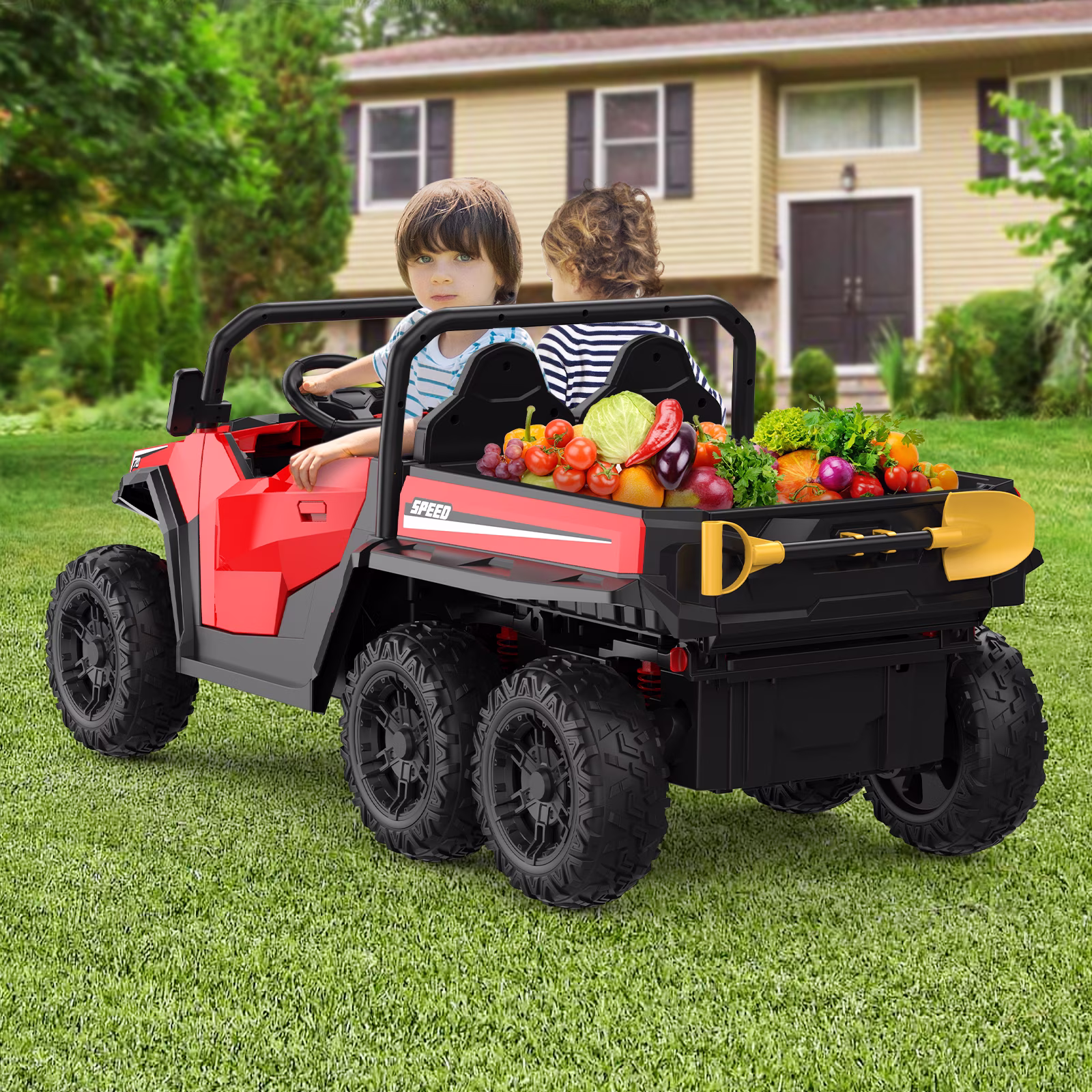 24V 4WD Kids Ride On Dump Truck with Remote Control, 2-Seater Electric Ride On Car with Motorized Dump Bed, Detachable Shovel, Bluetooth Music & LED Lights, All Terrain Toy Vehicle, Ideal Gift for 3+ - Image 3