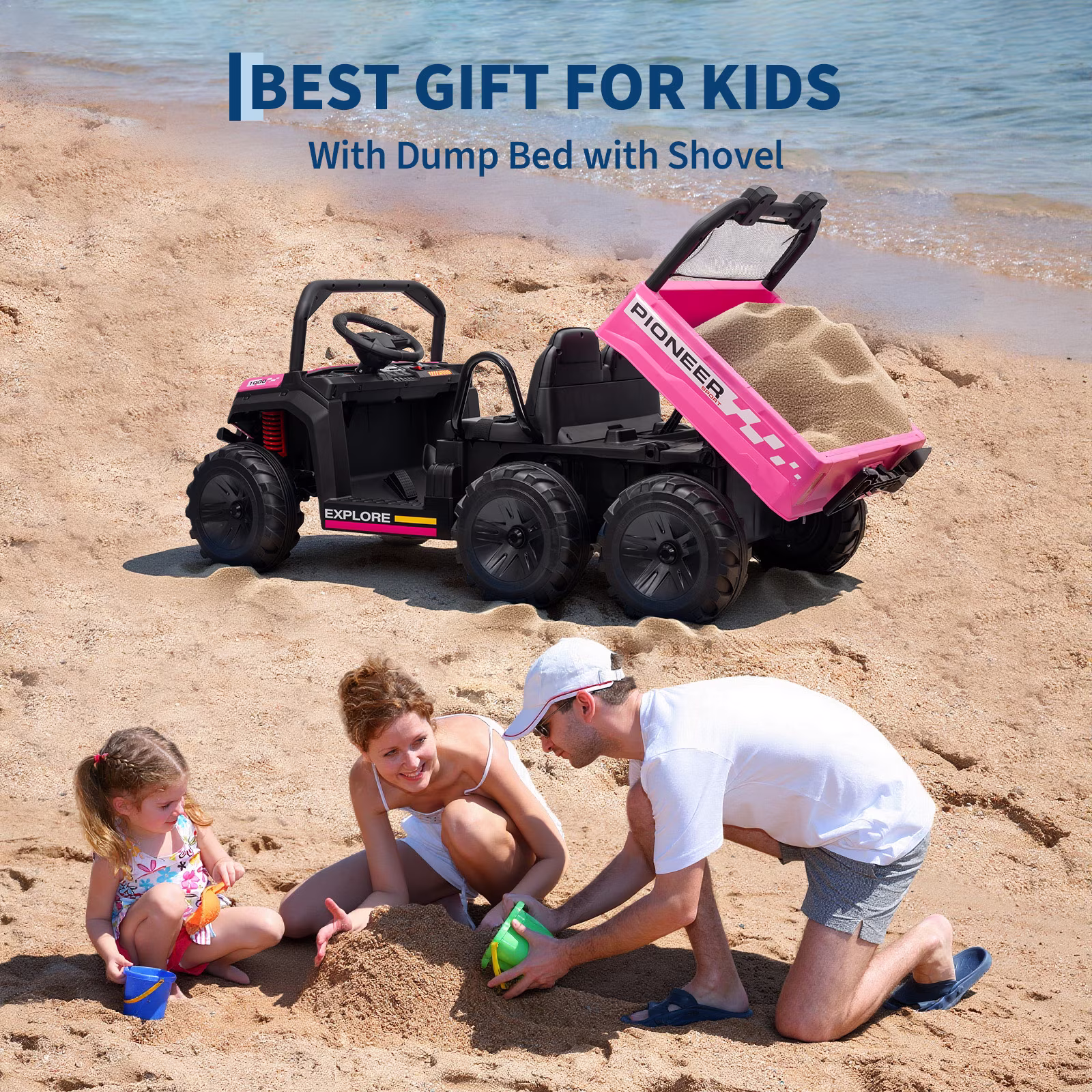 24V 4WD Kids Ride-On Dump Truck with Remote Control, Electric Dump Bed, 3 Speeds, Music, LED Lights, 2-Seater - Image 2
