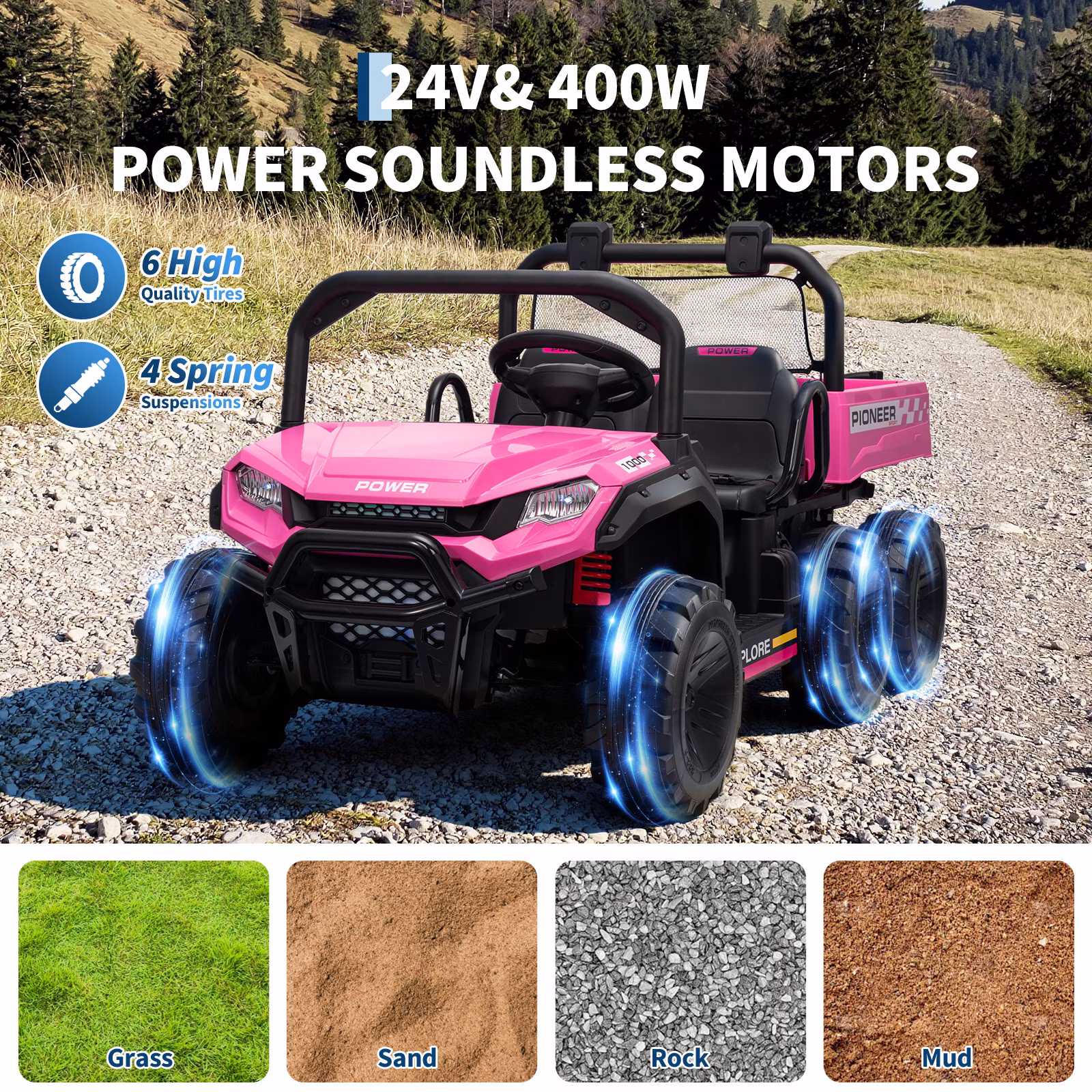 24V 4WD Kids Ride-On Dump Truck with Remote Control, Electric Dump Bed, 3 Speeds, Music, LED Lights, 2-Seater - Image 5