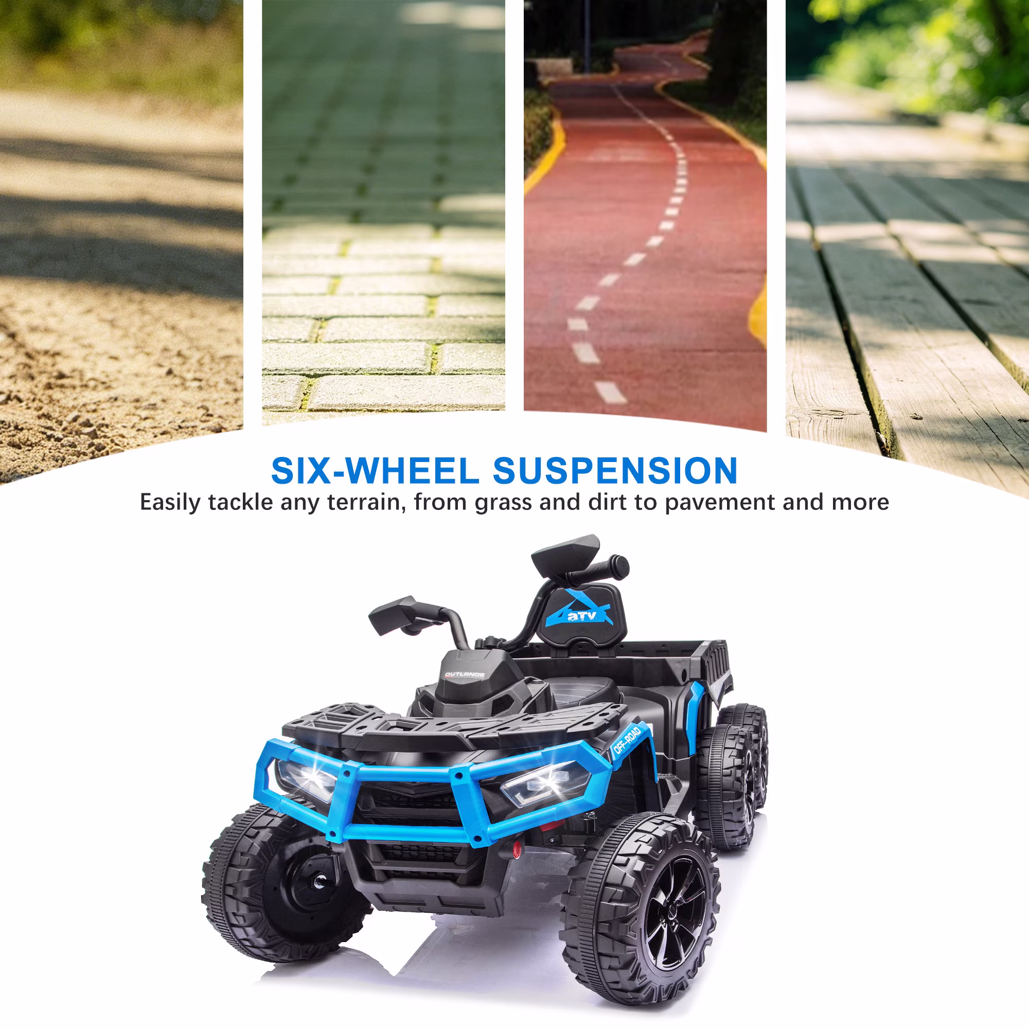 24V 6 Wheel Kids Ride On Cars with Bluetooth Music, Remote Control, Rear Cargo Bed, LED Lights, Dual Motors – Outdoor Electric Ride On Vehicle for Kids Ages 3-8, Blue - Image 2