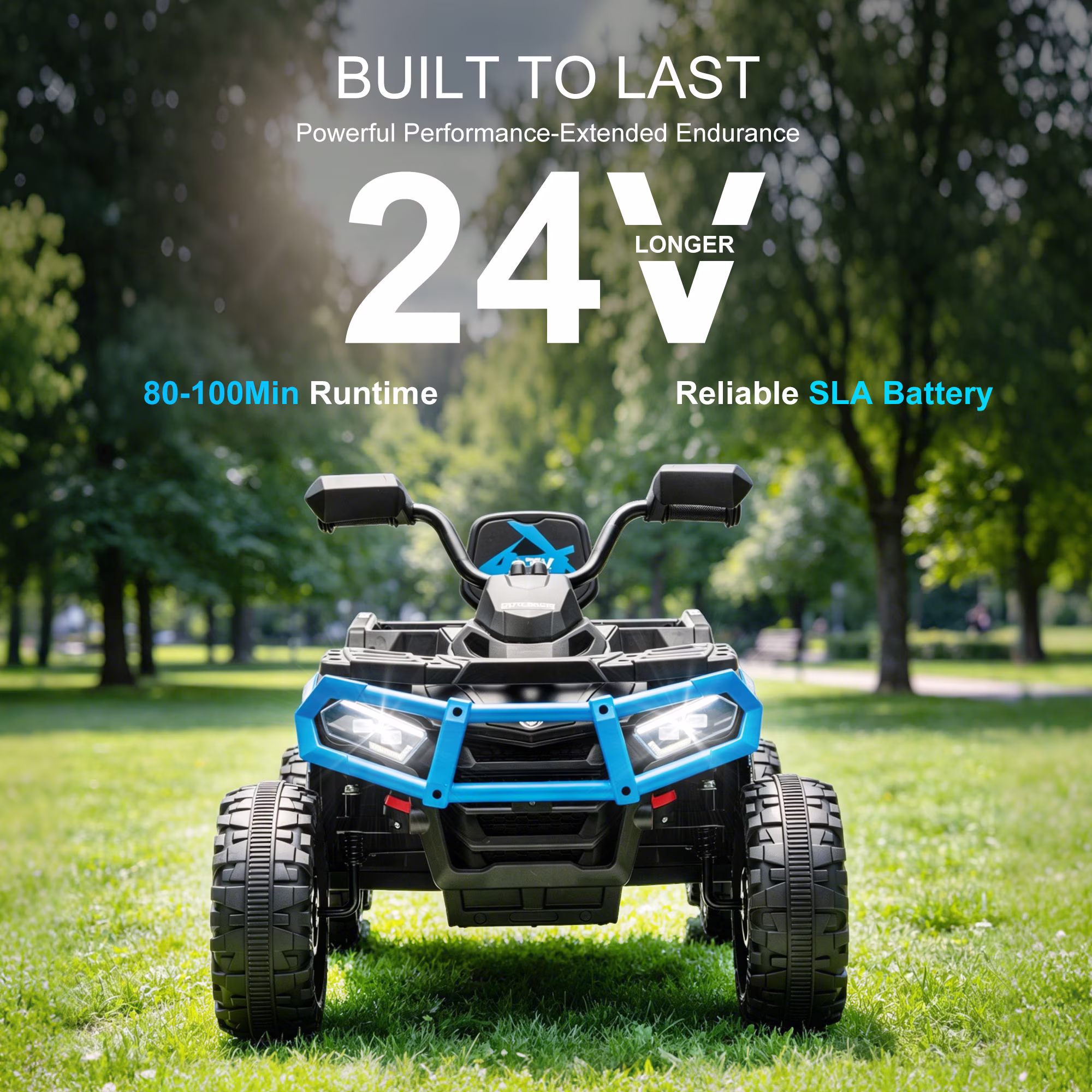 24V 6 Wheel Kids Ride On Cars with Bluetooth Music, Remote Control, Rear Cargo Bed, LED Lights, Dual Motors – Outdoor Electric Ride On Vehicle for Kids Ages 3-8, Blue - Image 4