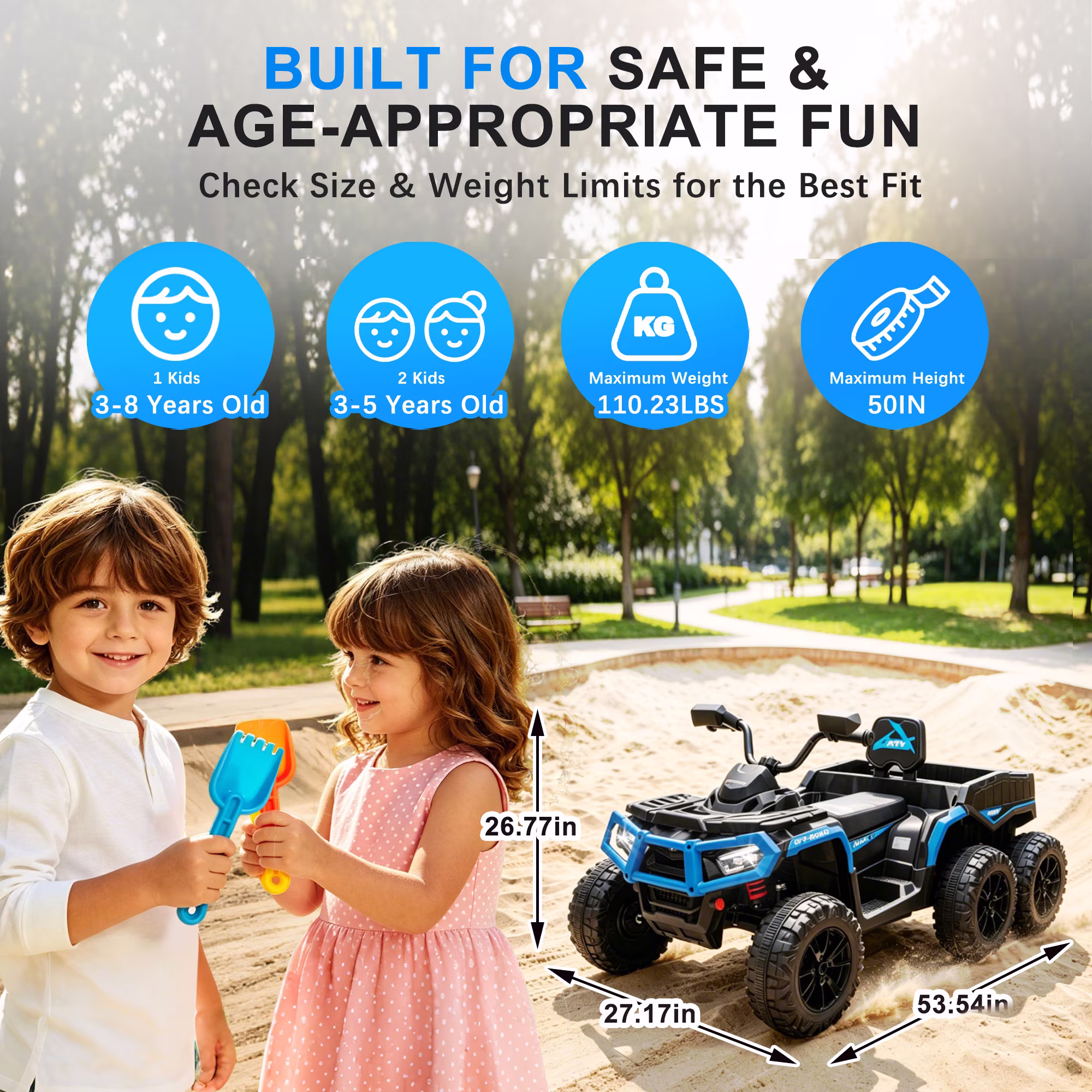 24V 6 Wheel Kids Ride On Cars with Bluetooth Music, Remote Control, Rear Cargo Bed, LED Lights, Dual Motors – Outdoor Electric Ride On Vehicle for Kids Ages 3-8, Blue - Image 3