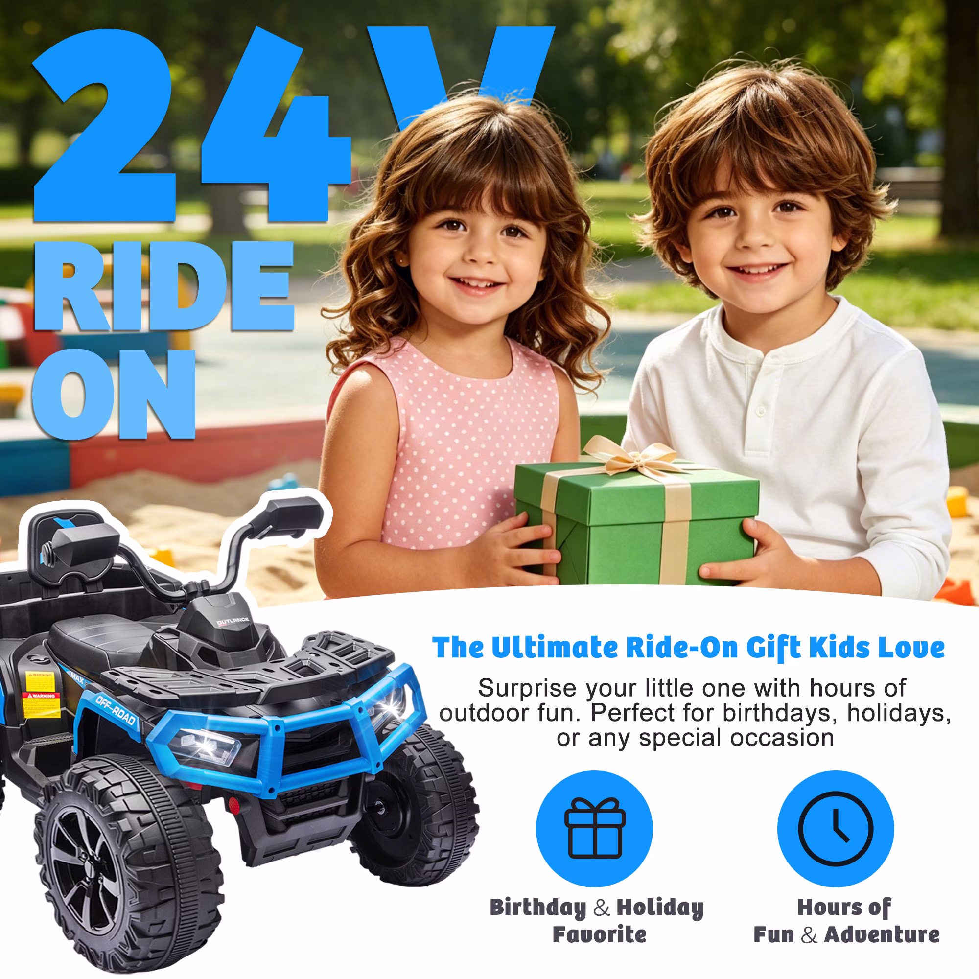 24V 6 Wheel Kids Ride On Cars with Bluetooth Music, Remote Control, Rear Cargo Bed, LED Lights, Dual Motors – Outdoor Electric Ride On Vehicle for Kids Ages 3-8, Blue - Image 5