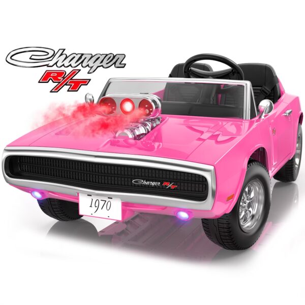 24V Dodge Charger 1970 2 Seater Ride On Car, Powered Ride On w/4-Wheel Suspension, Remote Control, Engine Spray, Lights, MP3, for Ages 3+