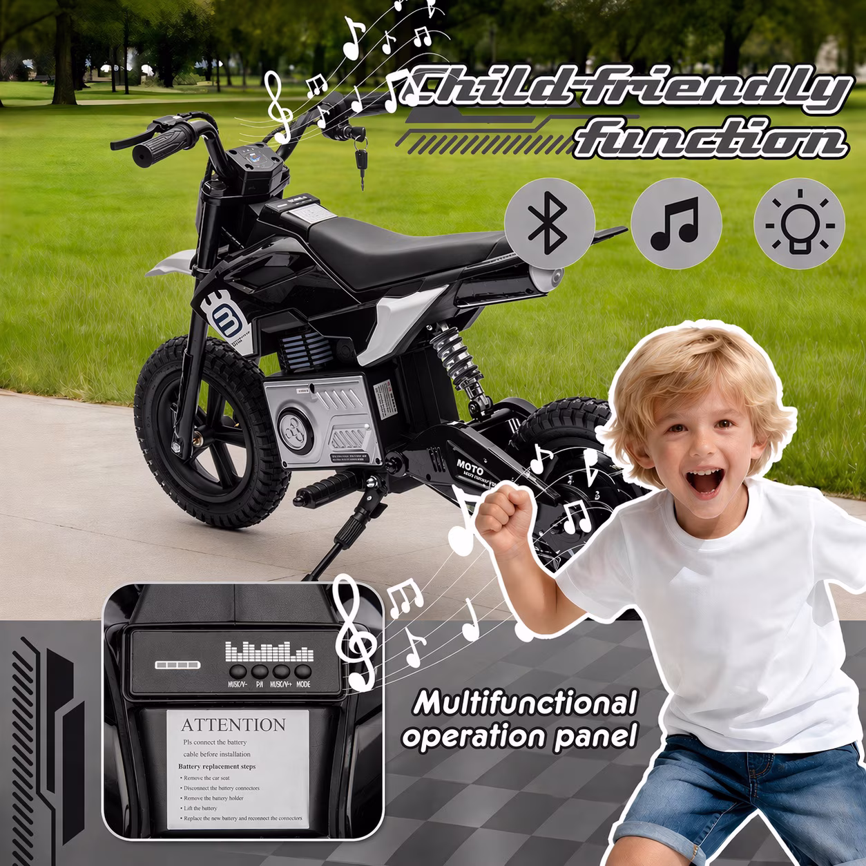 24V Electric Dirt Bike for Kids 5-12, SHINPT Ride On Toys for Kids 5-12, Toddler Motorcycle with 200W Motor, Speeds 3-9MPH, Electric Toy Motorcycle with Rear Shock Absorber, LED Lamp, Music - Image 4
