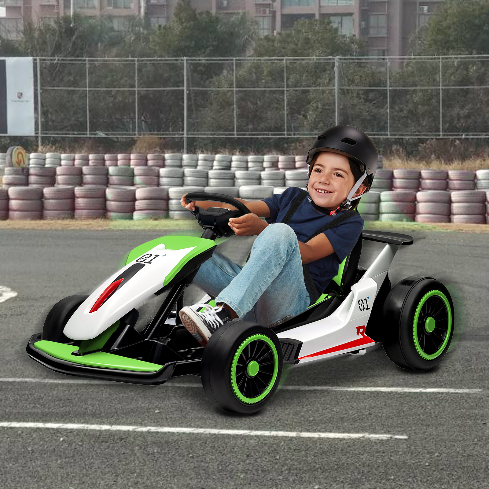 24V Electric Drift Go Kart for Kids, 8.1 MPH High Speed Ride On Car with 2x200W Dual Drive Motors, 360° Drifting Mode, 2 Speed Options, Music & Story Player, Adjustable Bucket Seat, LED Lights - Image 4
