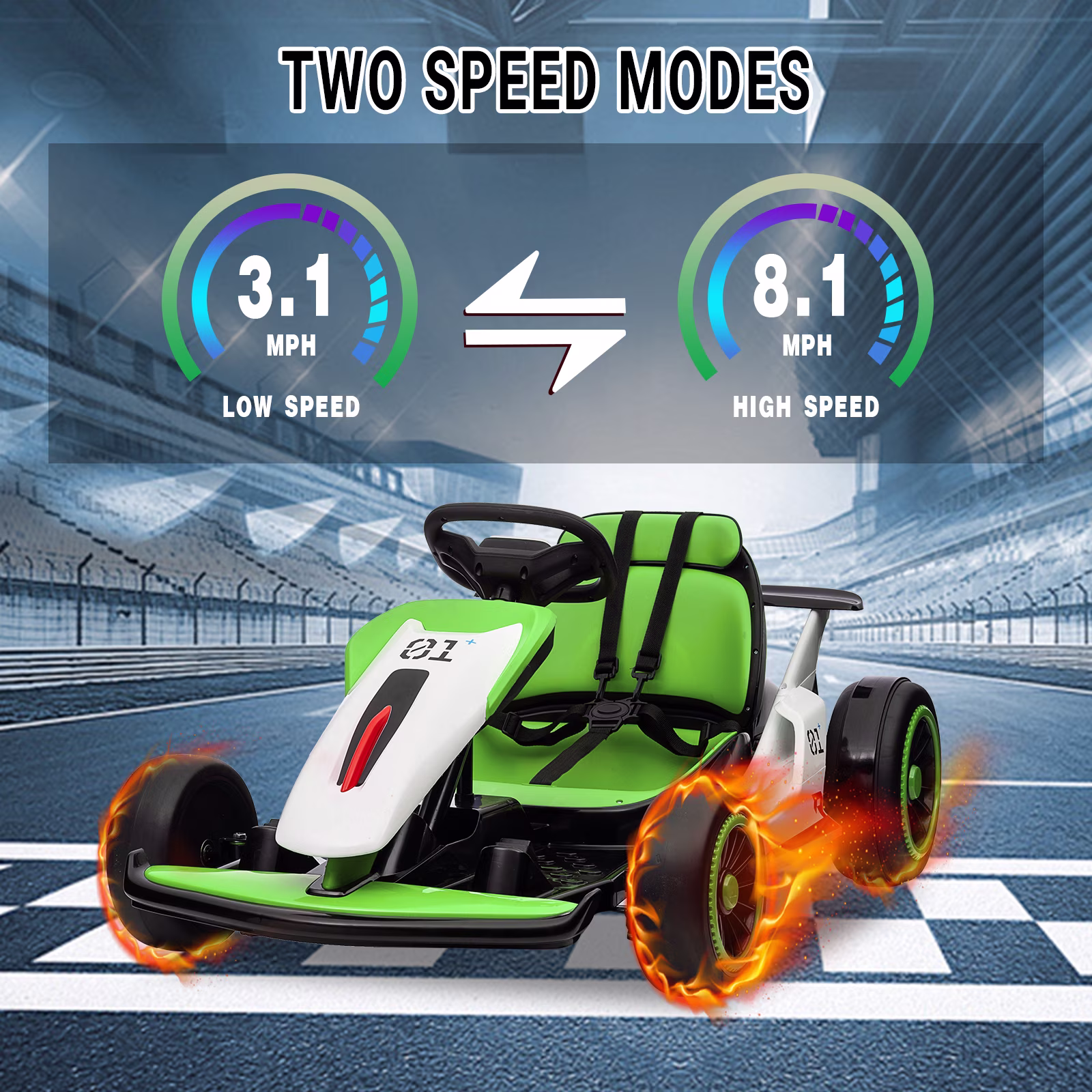 24V Electric Drift Go Kart for Kids, 8.1 MPH High Speed Ride On Car with 2x200W Dual Drive Motors, 360° Drifting Mode, 2 Speed Options, Music & Story Player, Adjustable Bucket Seat, LED Lights - Image 3