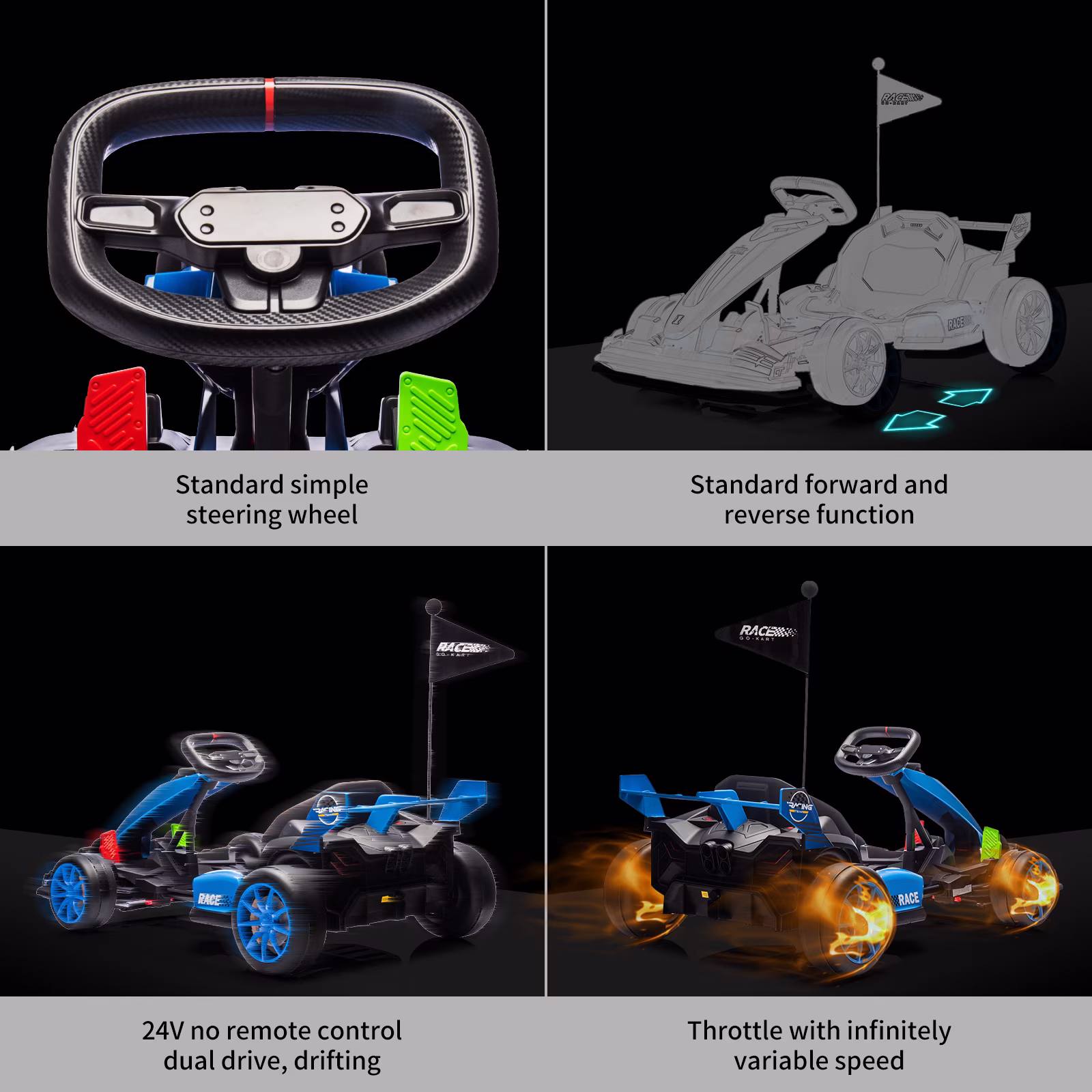 24V Electric Go Kart for Kids, Electric Drift Kart Outdoor Race Car, Ride on Toy Drifting Car with 2x200w Motors, 7.5 Mph Speed, Length Adjustment - Image 4