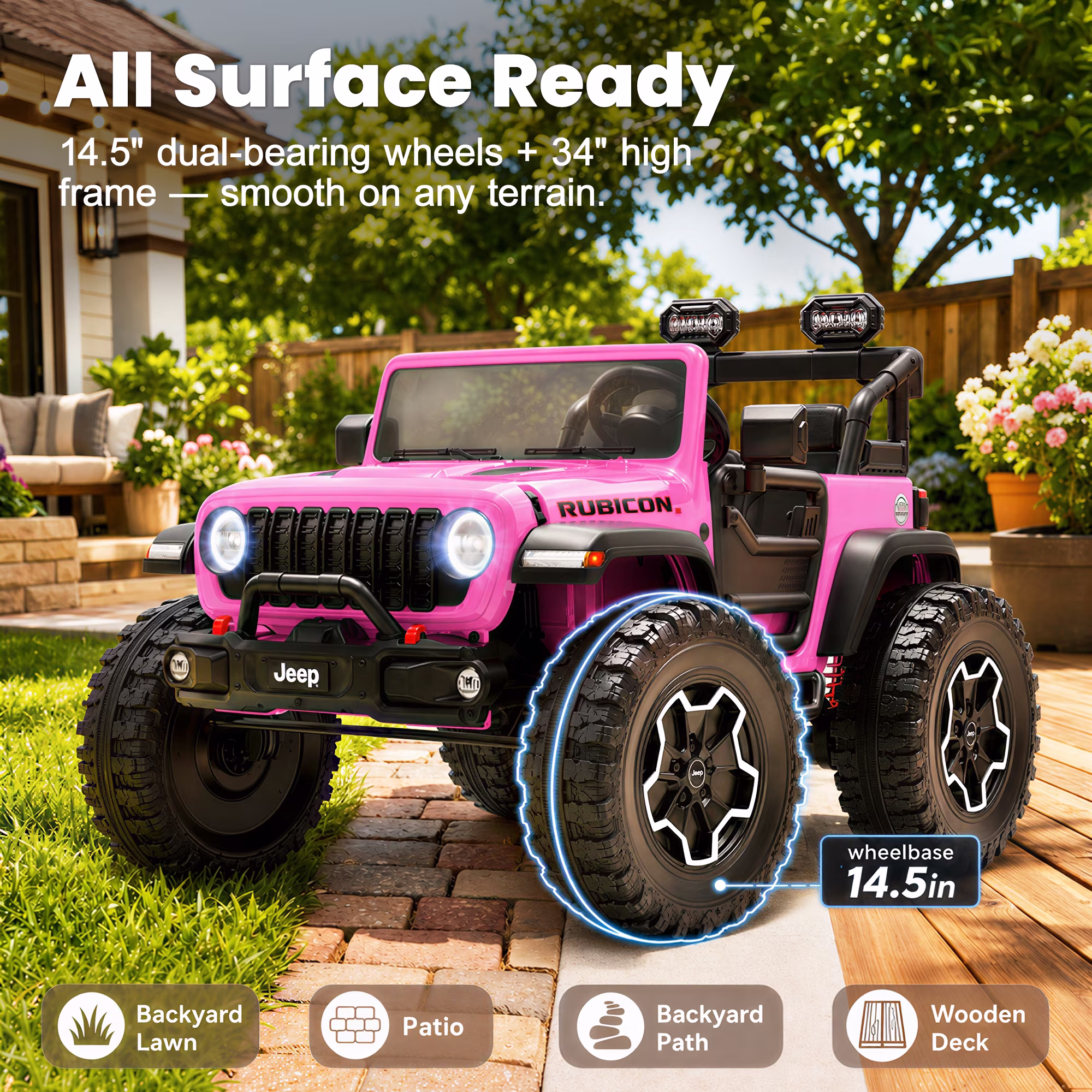 24V Jeep Wrangler Rubicon Ride On Car 2 Seaters for Big Kids, Powered Ride On w/4 Wheels Spring Suspension, Parent Remote Control, LED Lights, Bluetooth, MP3, Ride On Toy for Ages 3 - Image 2
