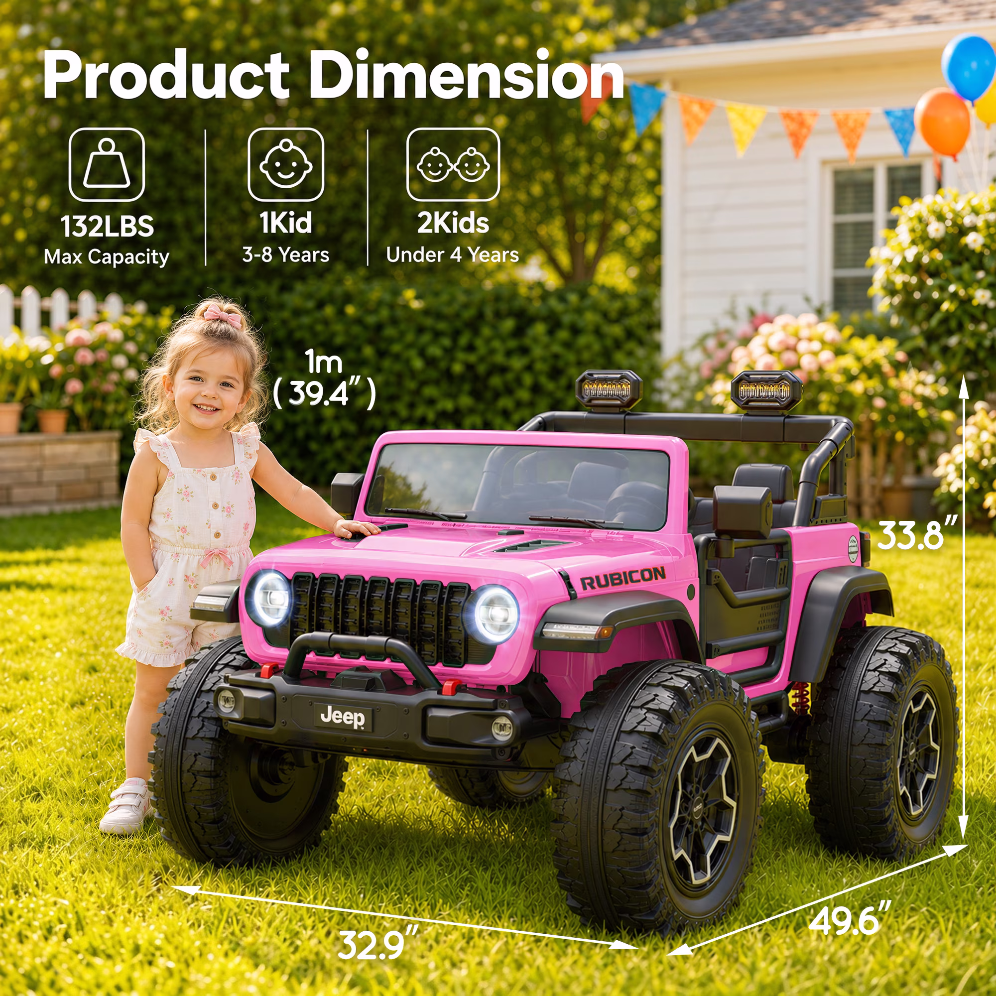 24V Jeep Wrangler Rubicon Ride On Car 2 Seaters for Big Kids, Powered Ride On w/4 Wheels Spring Suspension, Parent Remote Control, LED Lights, Bluetooth, MP3, Ride On Toy for Ages 3 - Image 5