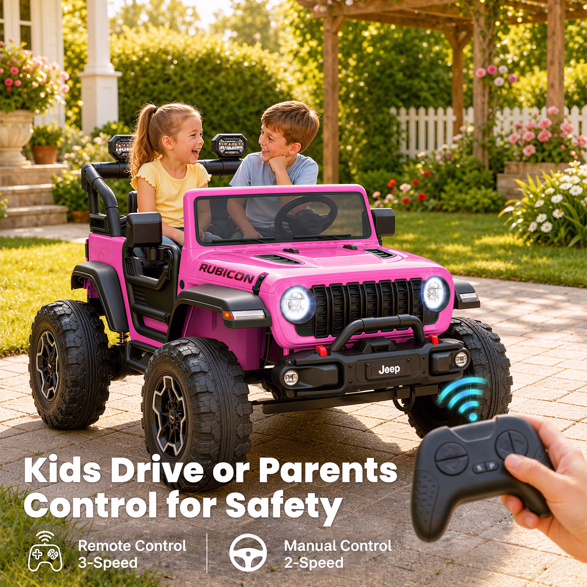 24V Jeep Wrangler Rubicon Ride On Car 2 Seaters for Big Kids, Powered Ride On w/4 Wheels Spring Suspension, Parent Remote Control, LED Lights, Bluetooth, MP3, Ride On Toy for Ages 3 - Image 3