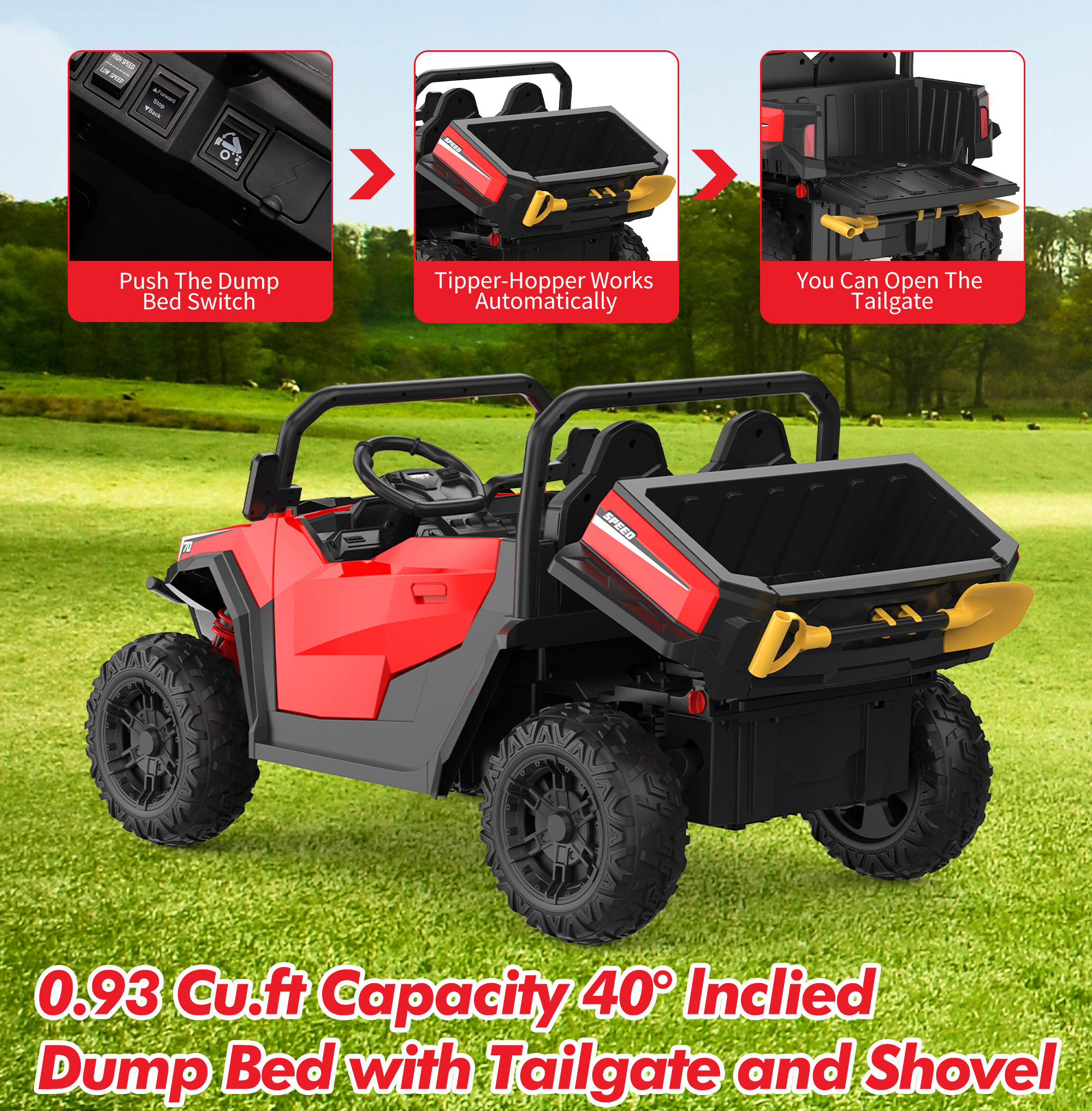24V Kids Electric Dump Ride On Truck, 550W Dual Driving Mode Off-Road Toy Car with Electric Tilt Bucket, Extra Shovel, LED Lights & Bluetooth Music, Max 8km/h Outdoor Play Vehicle for Kids Ages 3+ - Image 3