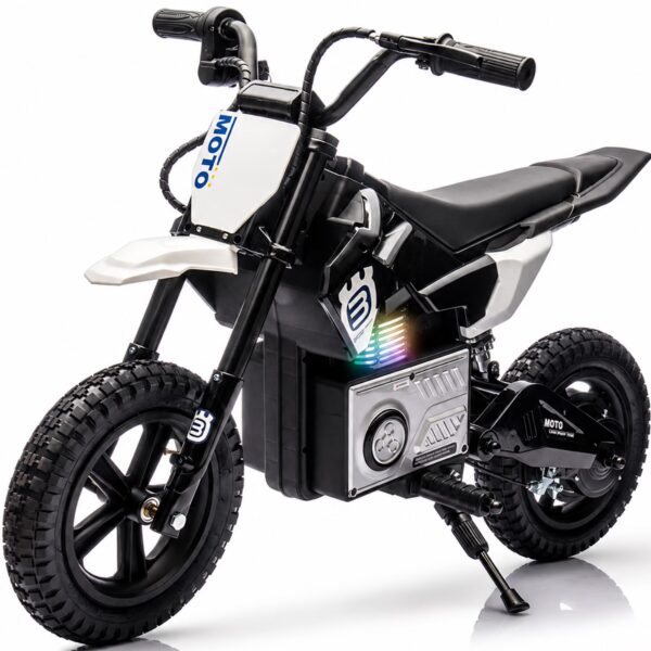 24V Kids Electric Motocross Motorcycle with Bluetooth Music - 200W Power, Rear Shock Absorber, LED Breathing Lights, Adjustable Speed up to 9.32 MPH - Powered Ride On Toy for Boys Girls Ages 5
