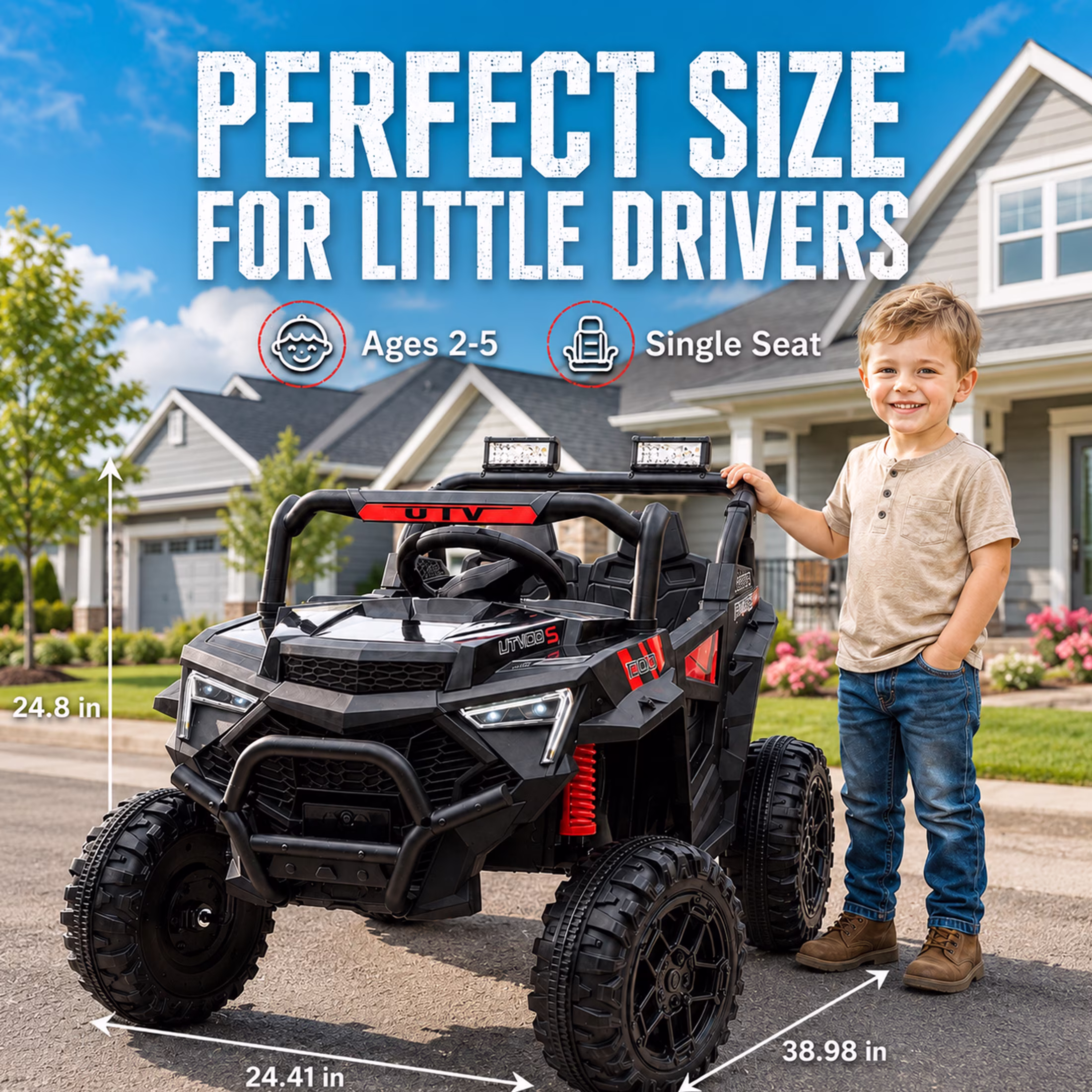 24V Kids Electric Ride on Cars Toy, 400W Power Ride on UTV Toy With Remote Control, Music, Bluetooth, Four Wheel Suspension, LED Lights, Portable Handle, Electric Car for Boys Girls 3+ - Image 2