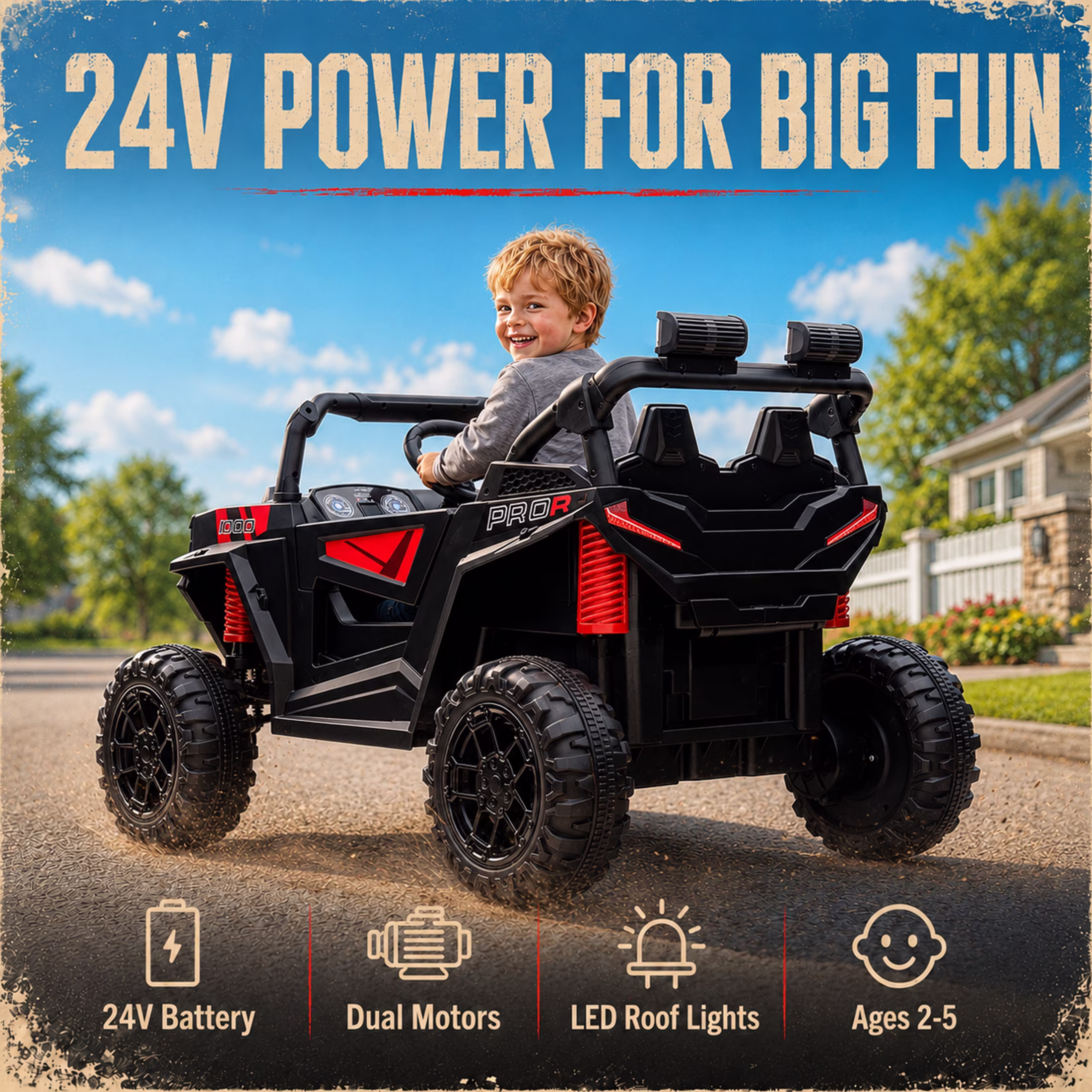 24V Kids Electric Ride on Cars Toy, 400W Power Ride on UTV Toy With Remote Control, Music, Bluetooth, Four Wheel Suspension, LED Lights, Portable Handle, Electric Car for Boys Girls 3+ - Image 3