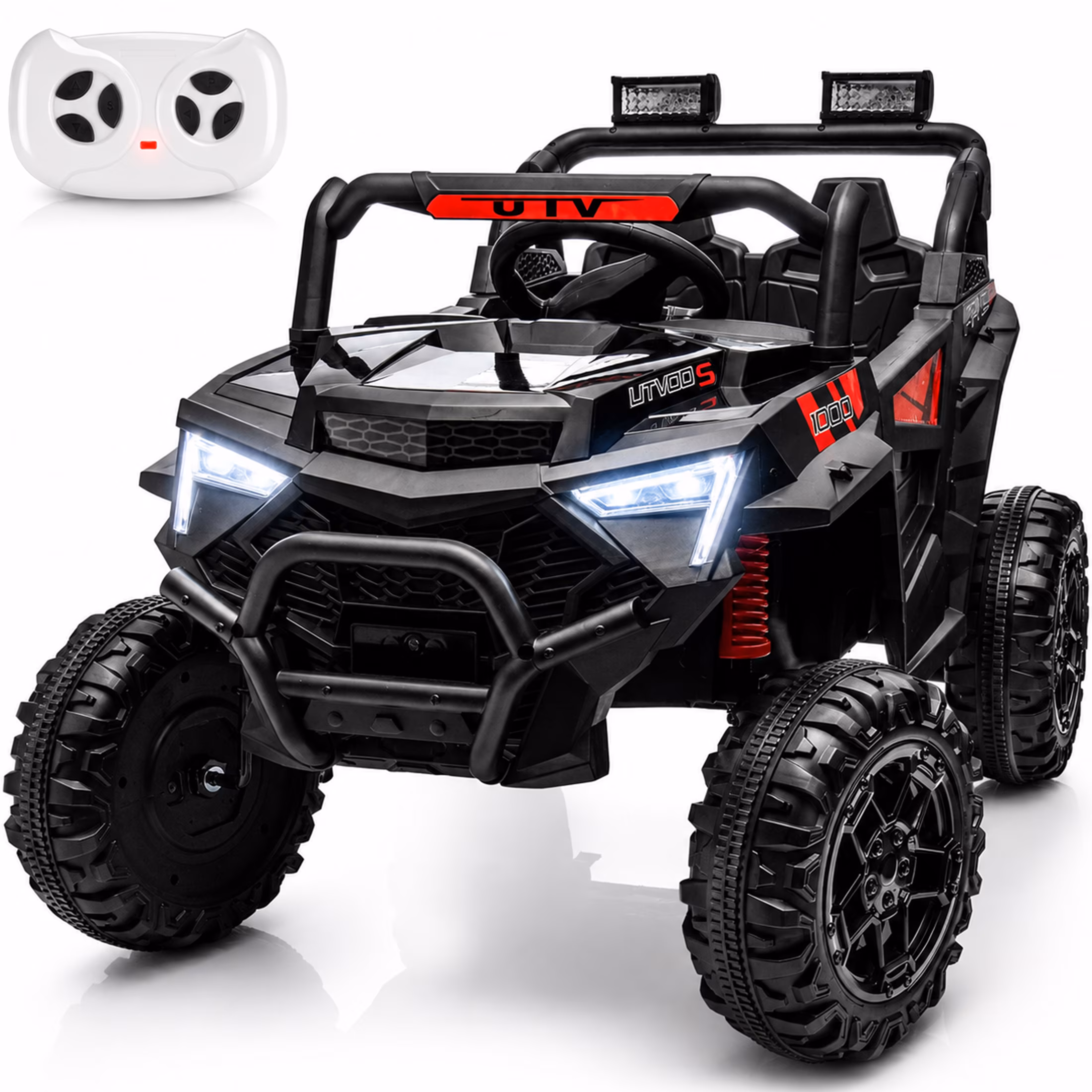 24V Kids Electric Ride on Cars Toy, 400W Power Ride on UTV Toy With Remote Control, Music, Bluetooth, Four Wheel Suspension, LED Lights, Portable Handle, Electric Car for Boys Girls 3+
