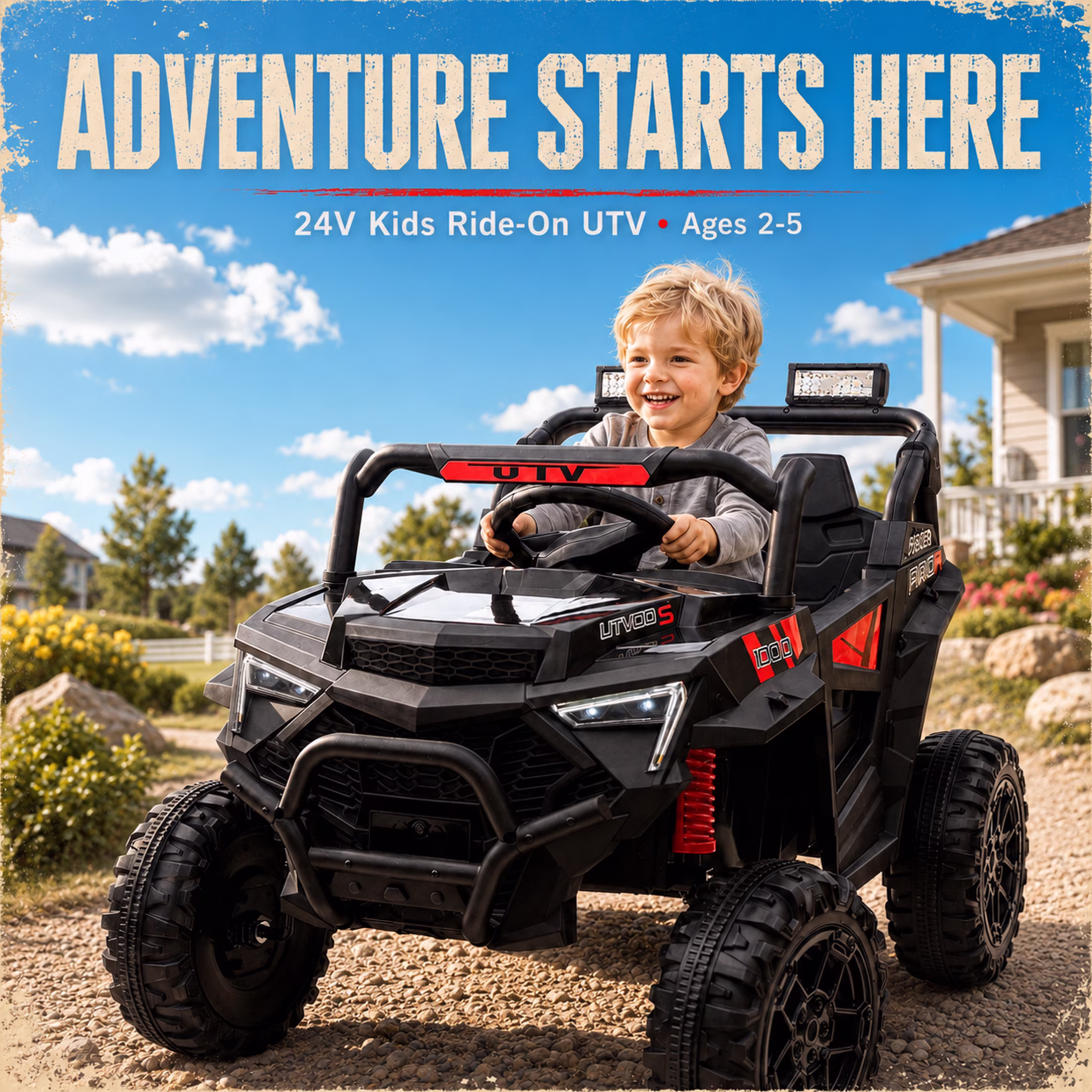 24V Kids Electric Ride on Cars Toy, 400W Power Ride on UTV Toy With Remote Control, Music, Bluetooth, Four Wheel Suspension, LED Lights, Portable Handle, Electric Car for Boys Girls 3+ - Image 4