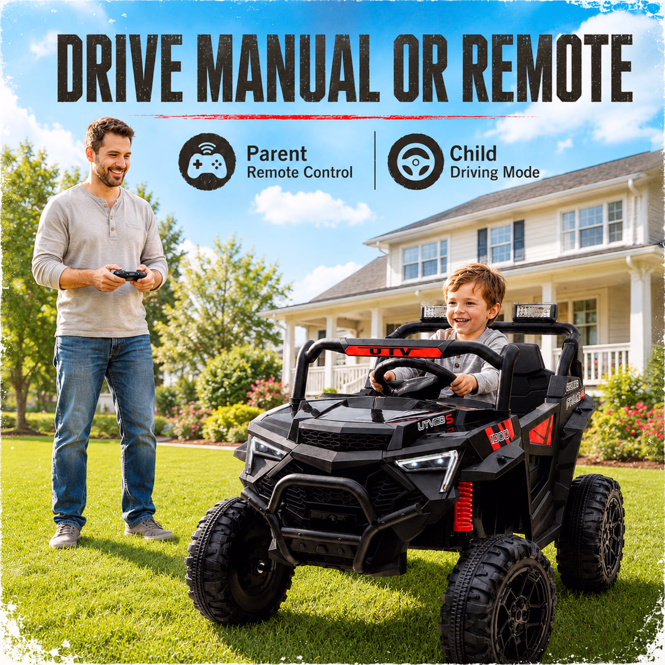 24V Kids Electric Ride on Cars Toy, 400W Power Ride on UTV Toy With Remote Control, Music, Bluetooth, Four Wheel Suspension, LED Lights, Portable Handle, Electric Car for Boys Girls 3+ - Image 5