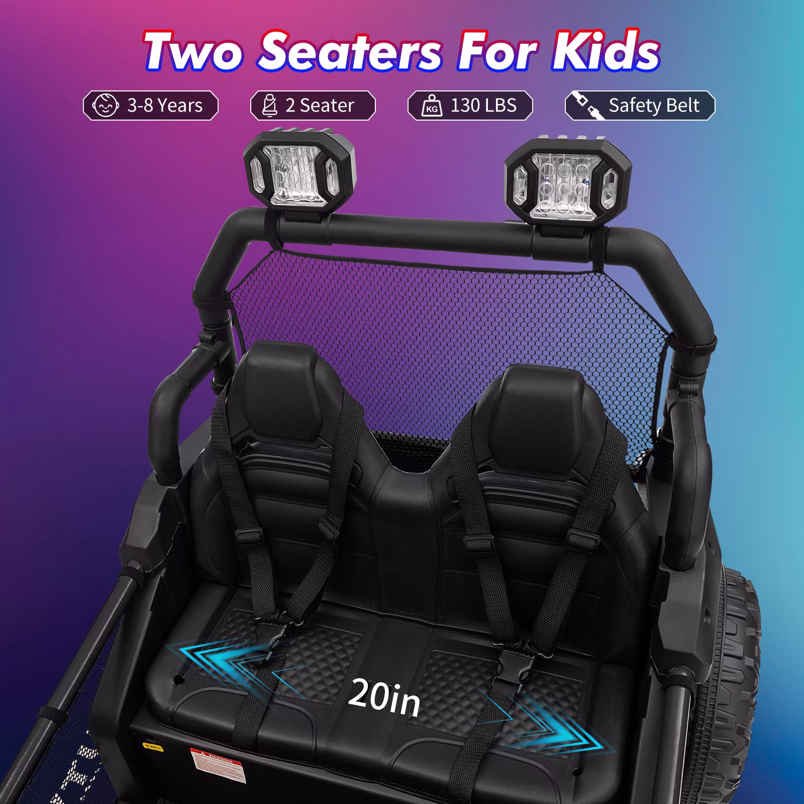 24V Kids Ride on Car, Electric Off-Road UTV Truck, 4WD 2 Seater Electric Vehicle with Remote Control, Safety Belt, Horn, Music, and Lights for Kids Aged 3-8 Years - Image 2