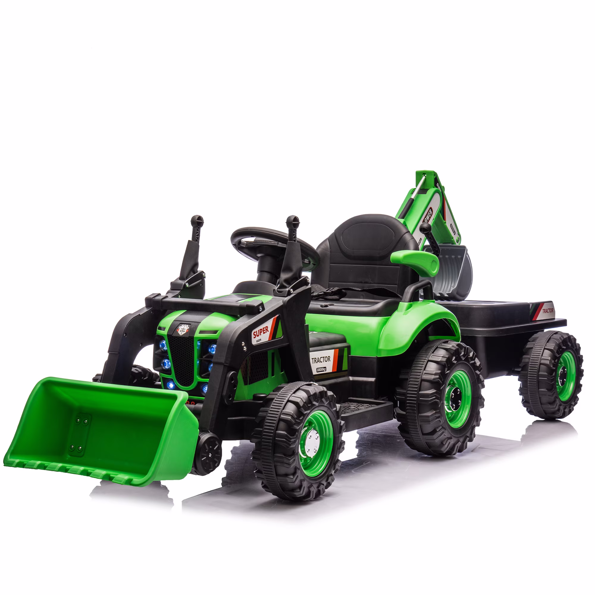 24V Kids Ride-On Electric Tractor Toy with 4-in-1 Construction Attachments (Excavator, Dump Truck & Bulldozer) w/Parent Remote Control,3-Speed Adjustable,Built-in Music Player,LED Tail-light