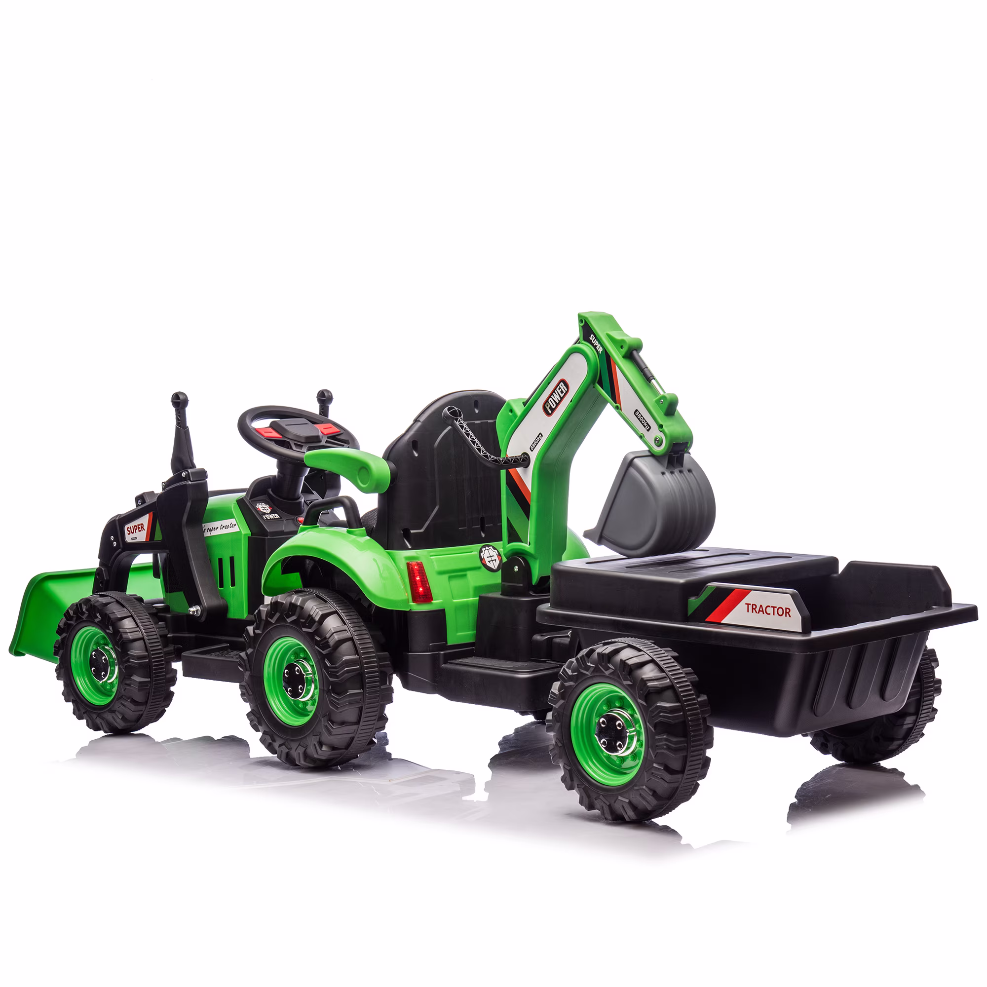 24V Kids Ride-On Electric Tractor Toy with 4-in-1 Construction Attachments (Excavator, Dump Truck & Bulldozer) w/Parent Remote Control,3-Speed Adjustable,Built-in Music Player,LED Tail-light - Image 4